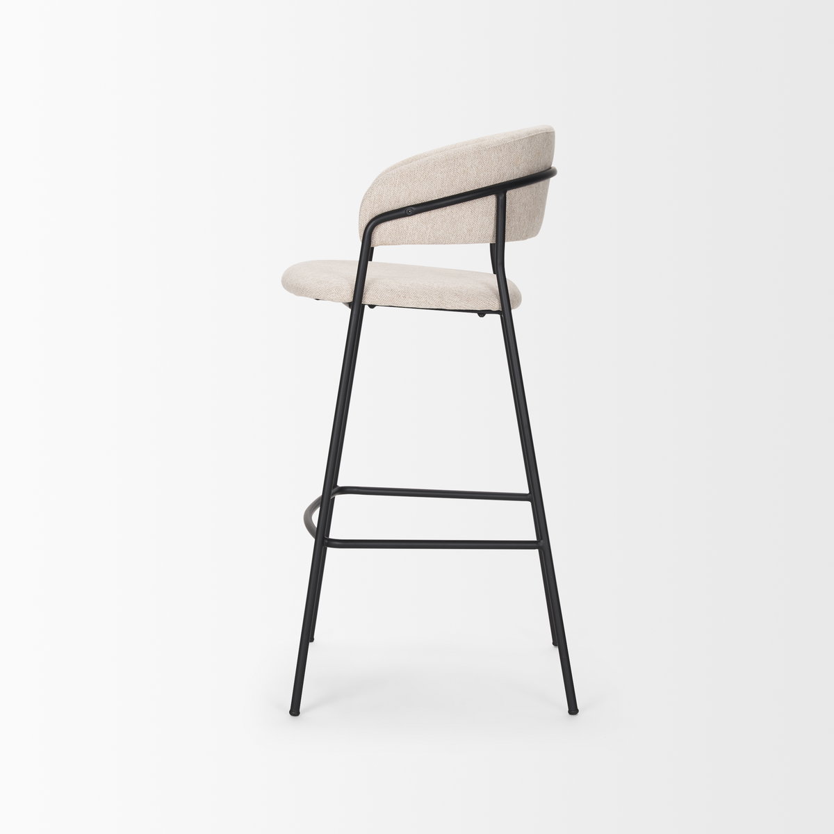 Carolyn Bar Stool with Oatmeal Fabric & Matte Black Metal, Counter & Bar Stool by Mercana, 19.29" length x 20.4" width x 39.75" height View 3