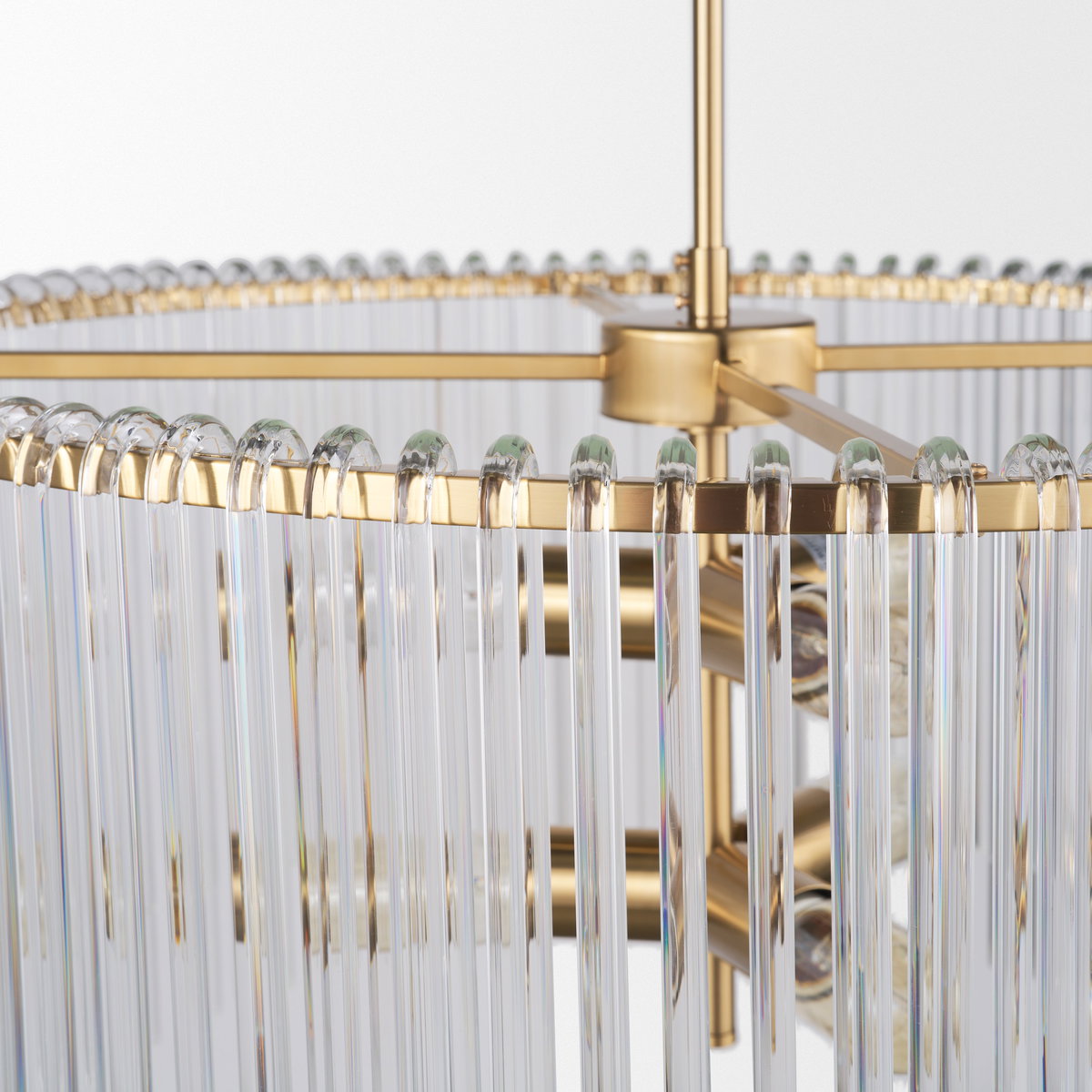 Elsa (26'x14') Clear Glass and Gold Metal Frame Six Bulb Chandelier, by Mercana, 26" length x 26" width x 14" height View 6