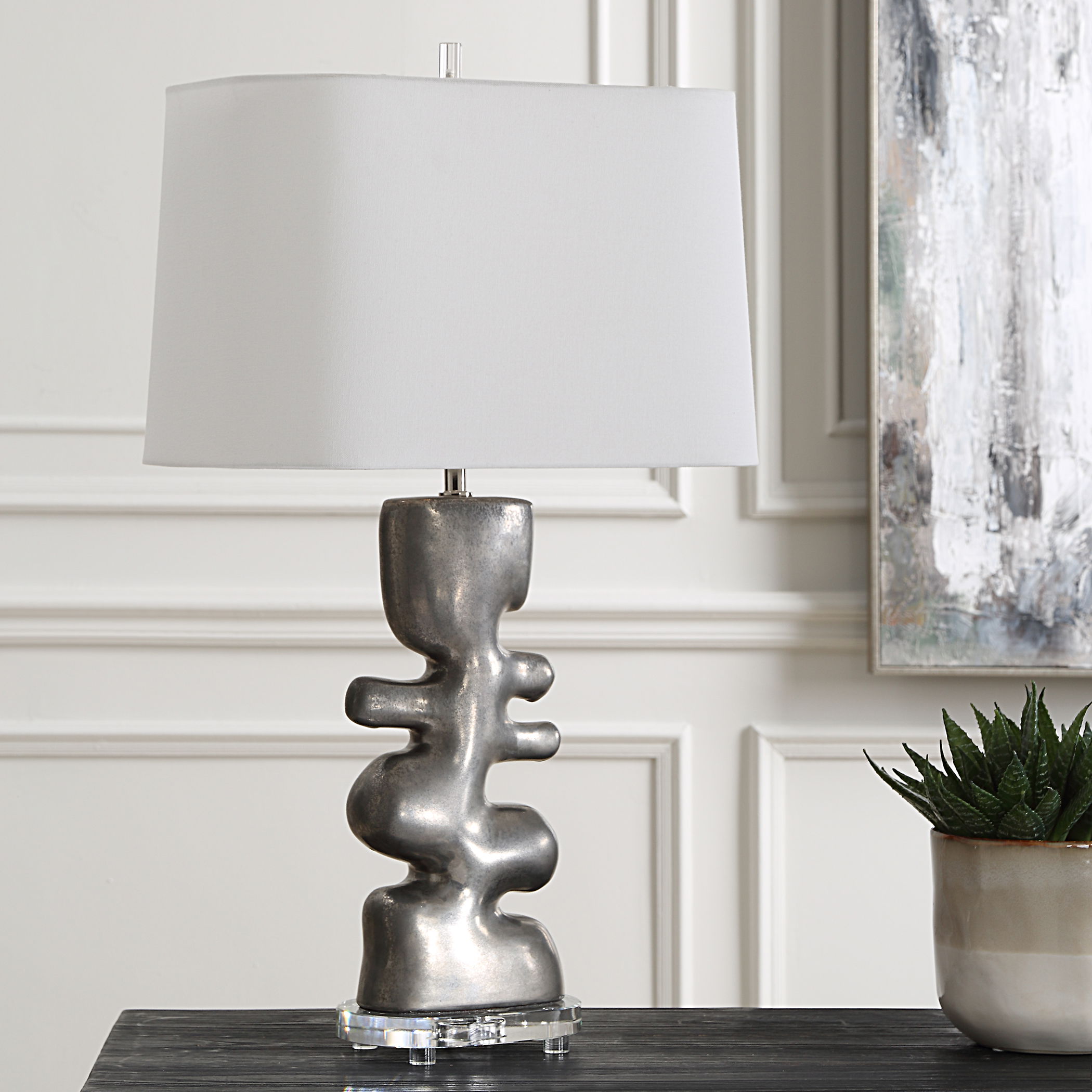 Free Flowing Nickel Table Lamp large image 