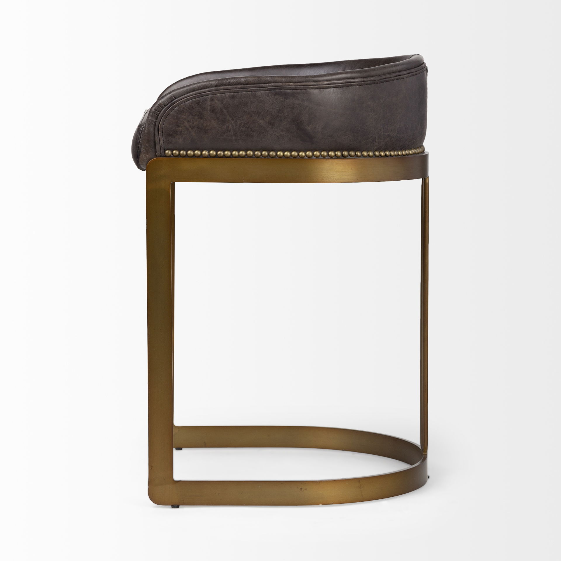Hollyfield 29' Total Height Black Leather Seat Gold Metal Base Stool large image 