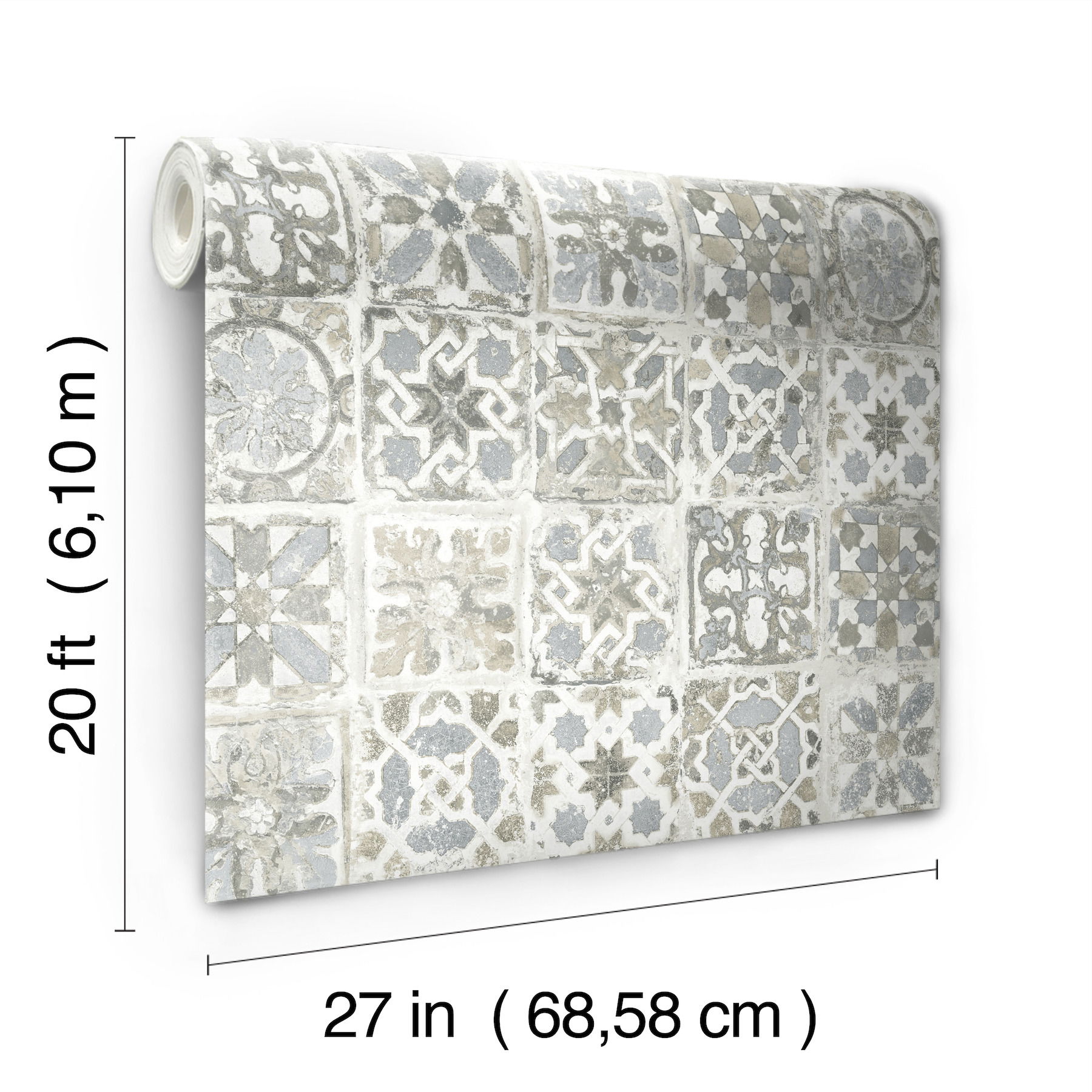 Ecaustic Tile Grey Peel & Stick Wallpaper large image 