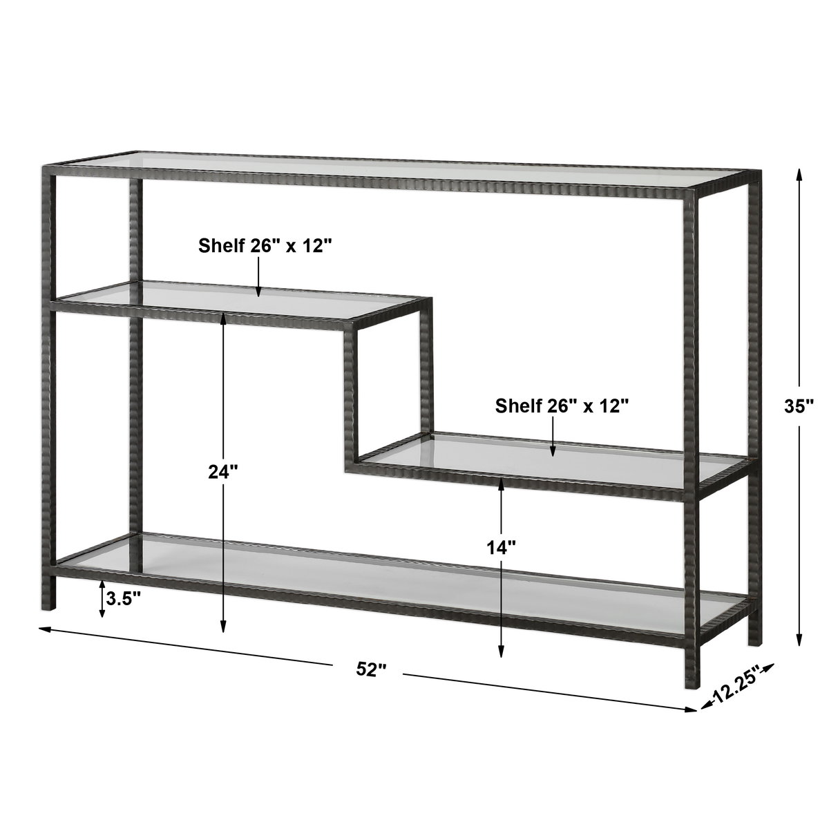 Leo Industrial Console Table, by Uttermost, 52" width x 34" height x 12.25" depth View 3
