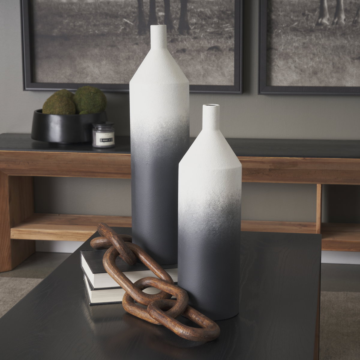 with Black Ombre Metal Vase, by Mercana, 5.91" length x 5.91" width x 23.62" height View 3