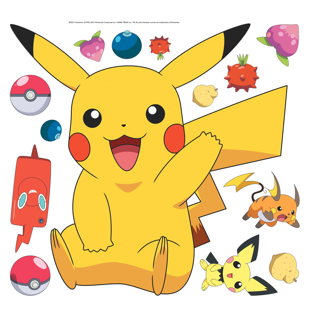 Pikachu Giant Wall Decals, by York Wall, 1'6" length x 1'5.25" width x 0.02" depth