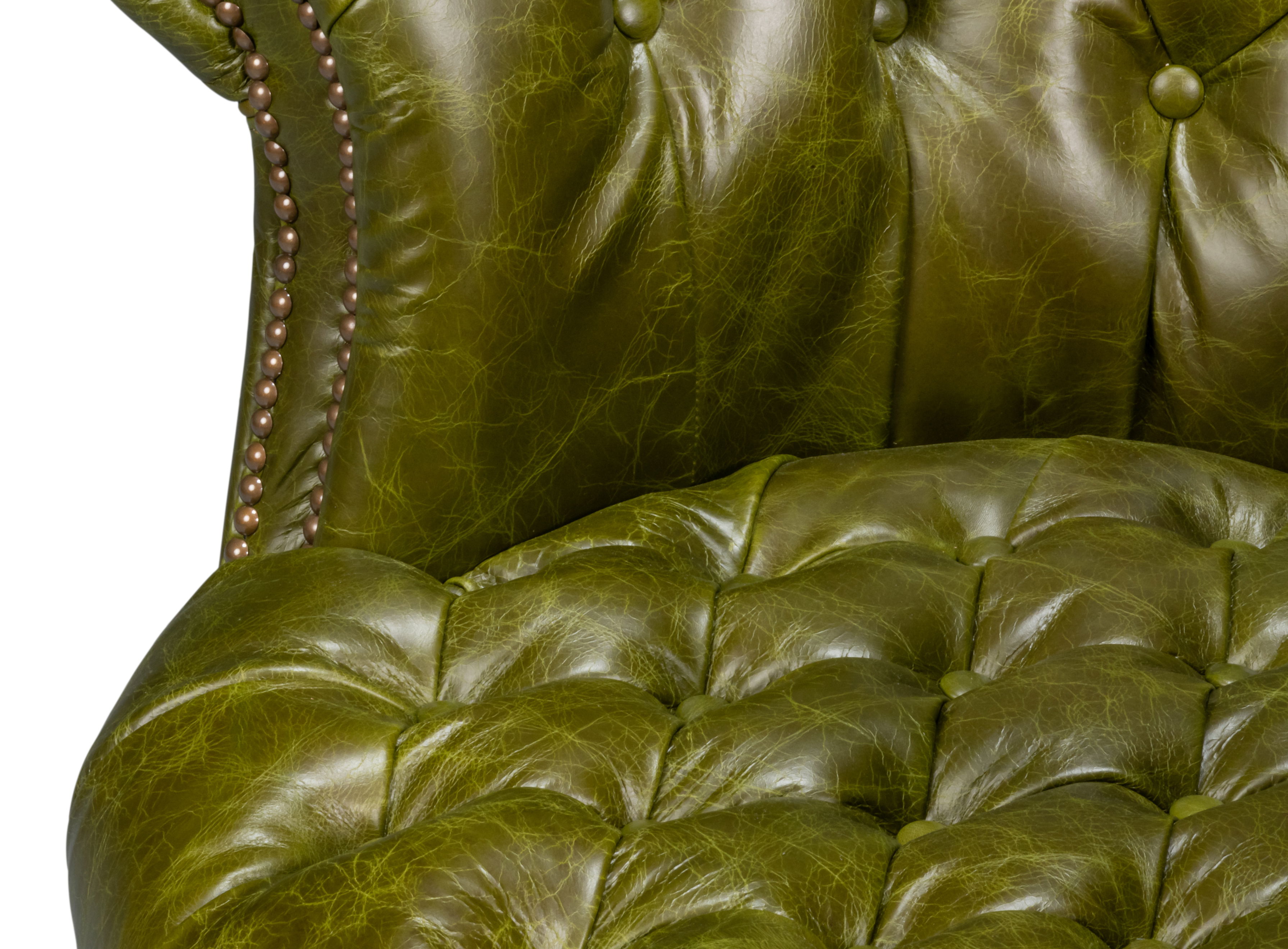 Bastian Armchair, Britain Green Leather, Seating by Sarreid, 33" length x 33" width x 31" height View 4