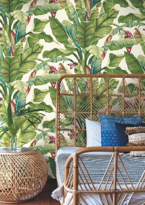Banana Leaf Aqua & Red Wallpaper