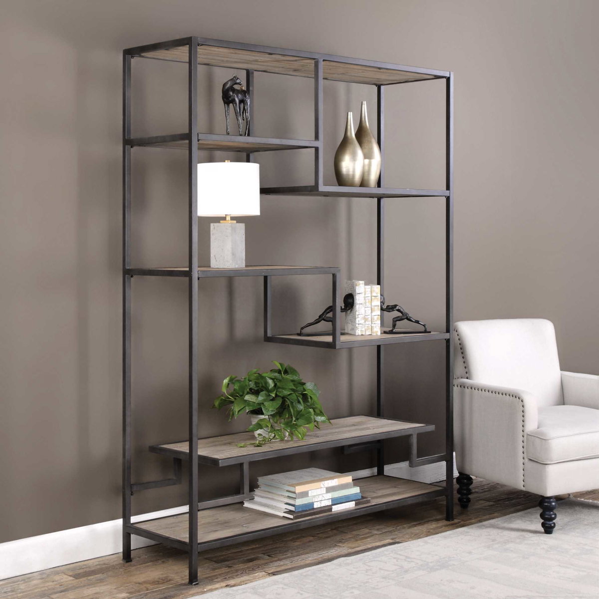 Sherwin Industrial Etagere, Furniture by Uttermost, 58" width x 80" height x 18" depth View 4