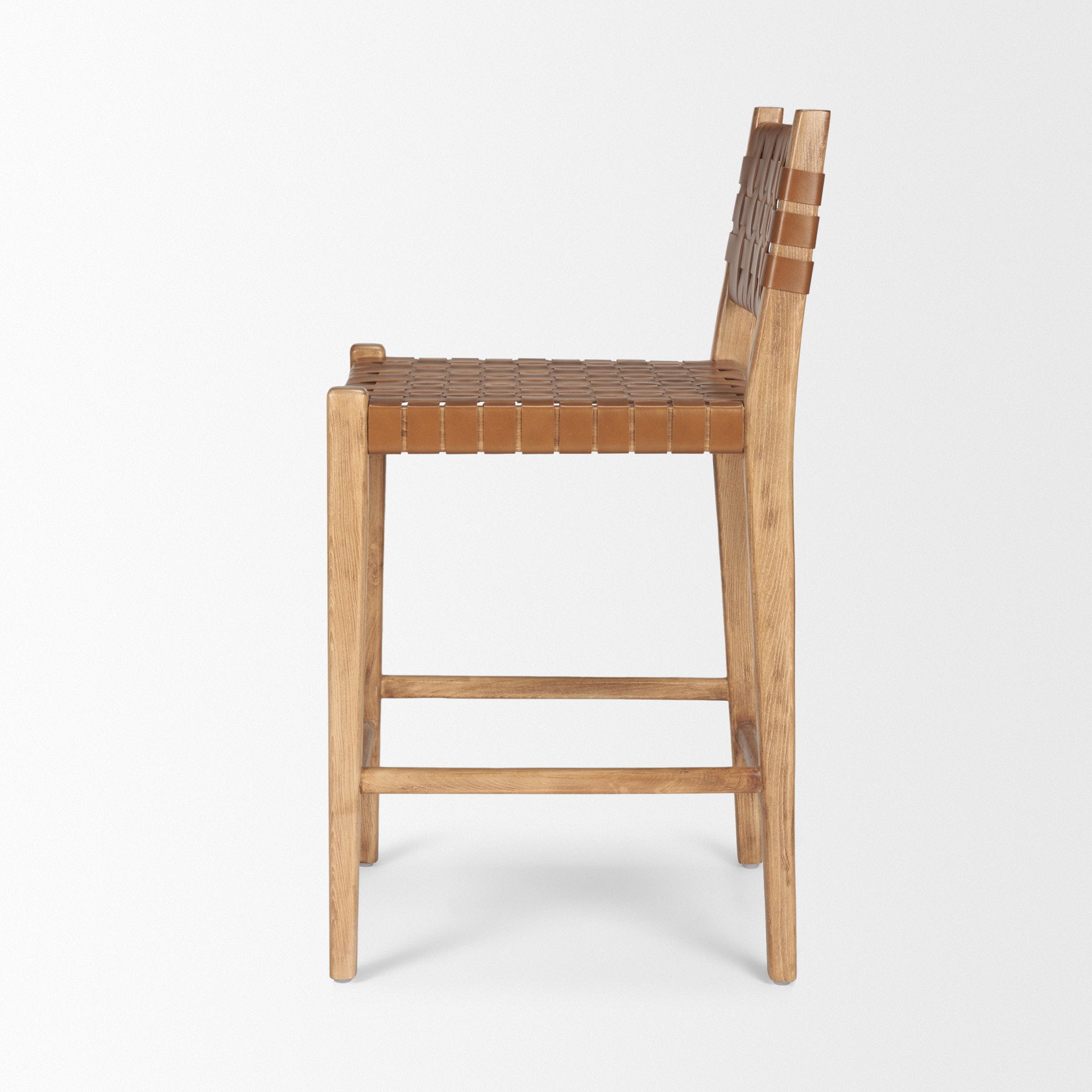 Shane Brown Wood with Woven Brown Leather Counter Stool large image 