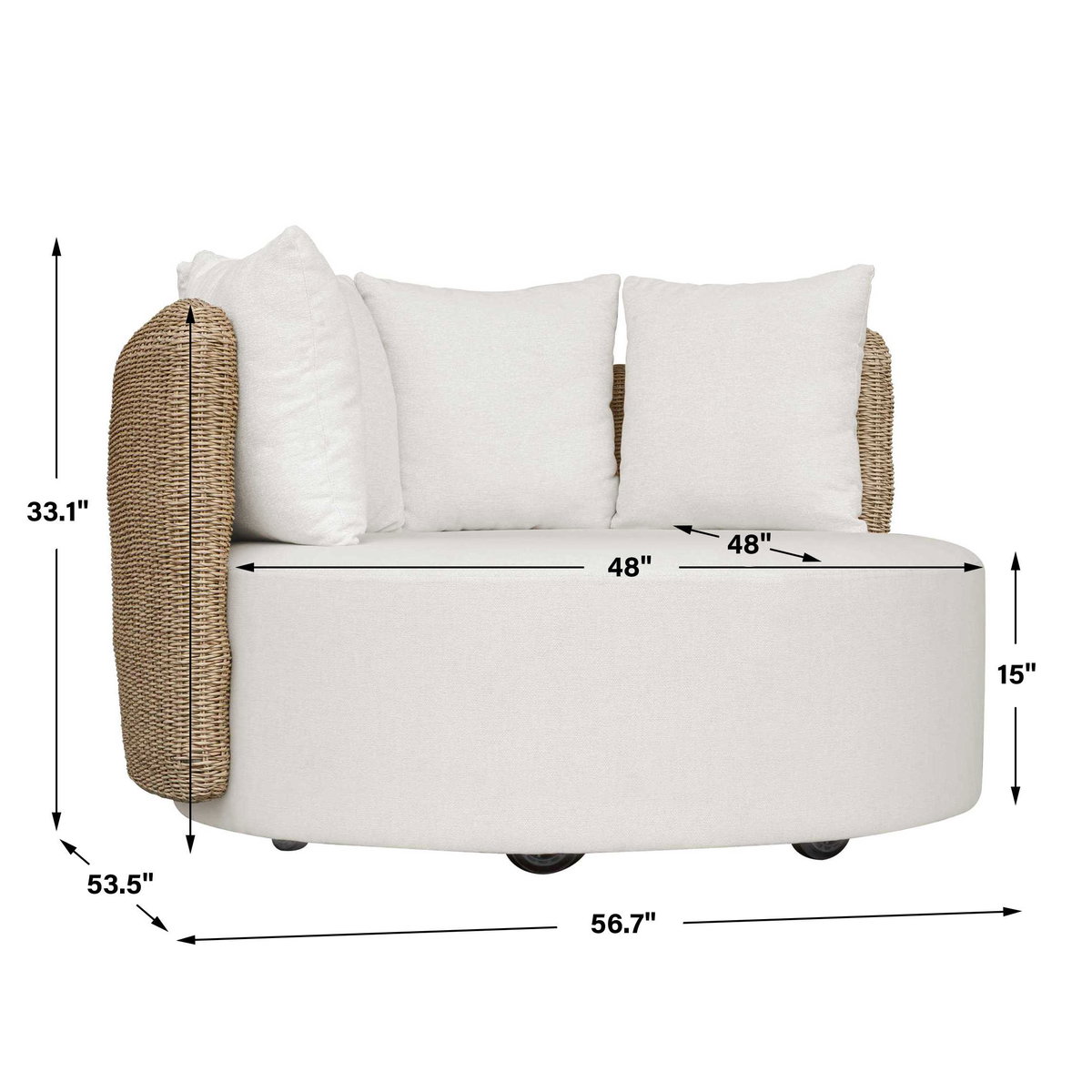 Sunset Outdoor Round Swivel Day Bed, Outdoor Furniture by Uttermost, 4'6.75" width x 2'7.2" height x 4'3.75" depth View 3