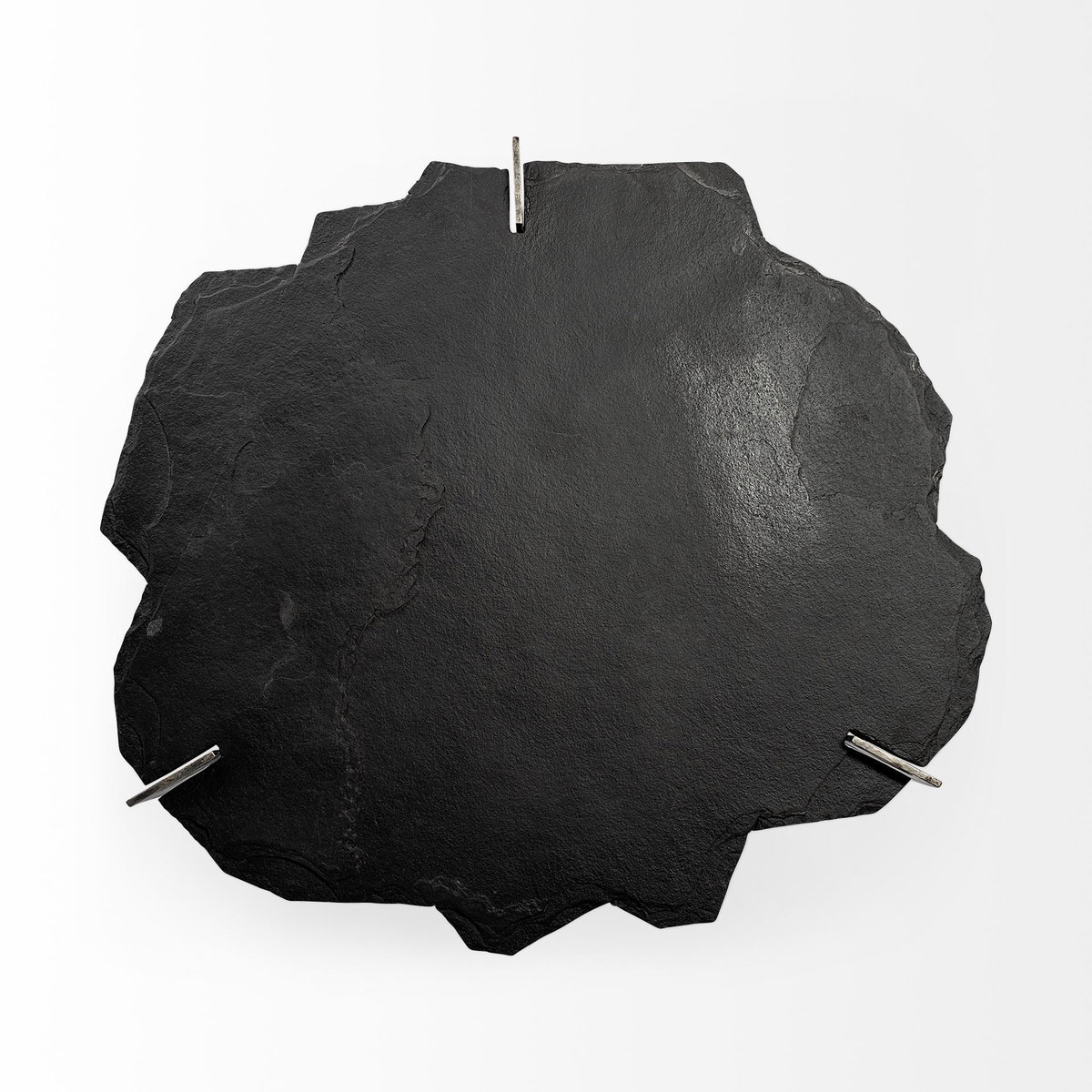 Shale 37' Irregular Live-Edge Black Slate with Flat Iron Base Coffee Table, by Mercana, 37" length x 37" width x 17.5" height View 5
