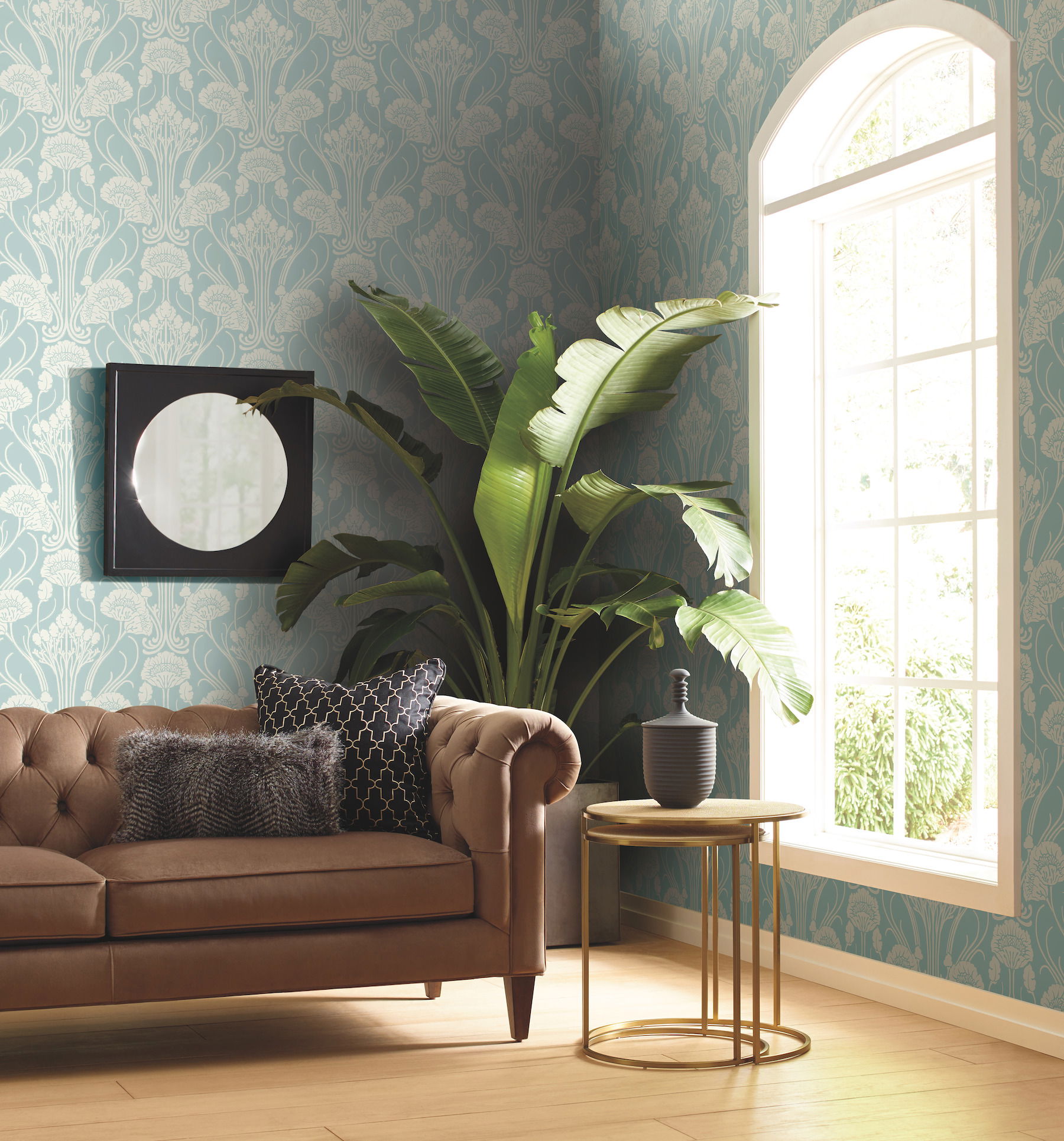 Nouveau Damask Blue Wallpaper large image 