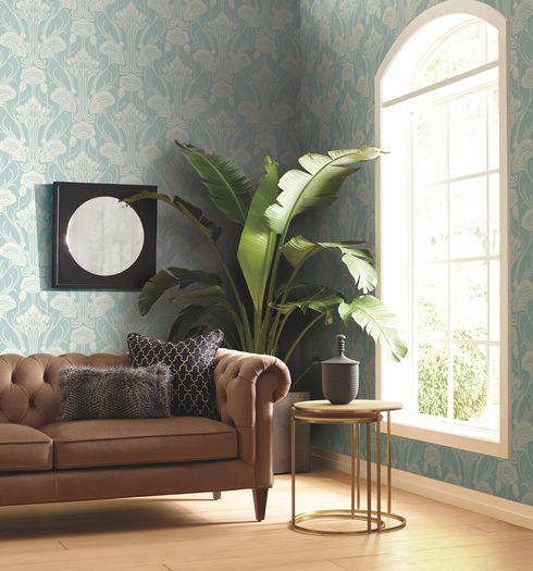 Nouveau Damask Blue Wallpaper