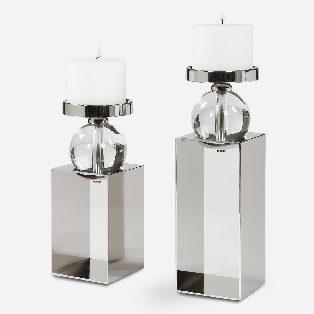 Lucian Nickel Candleholders Set/2, Candles & Candle Holder by Uttermost, 4.5" width x 14.5" height x 4.5" depth View 1