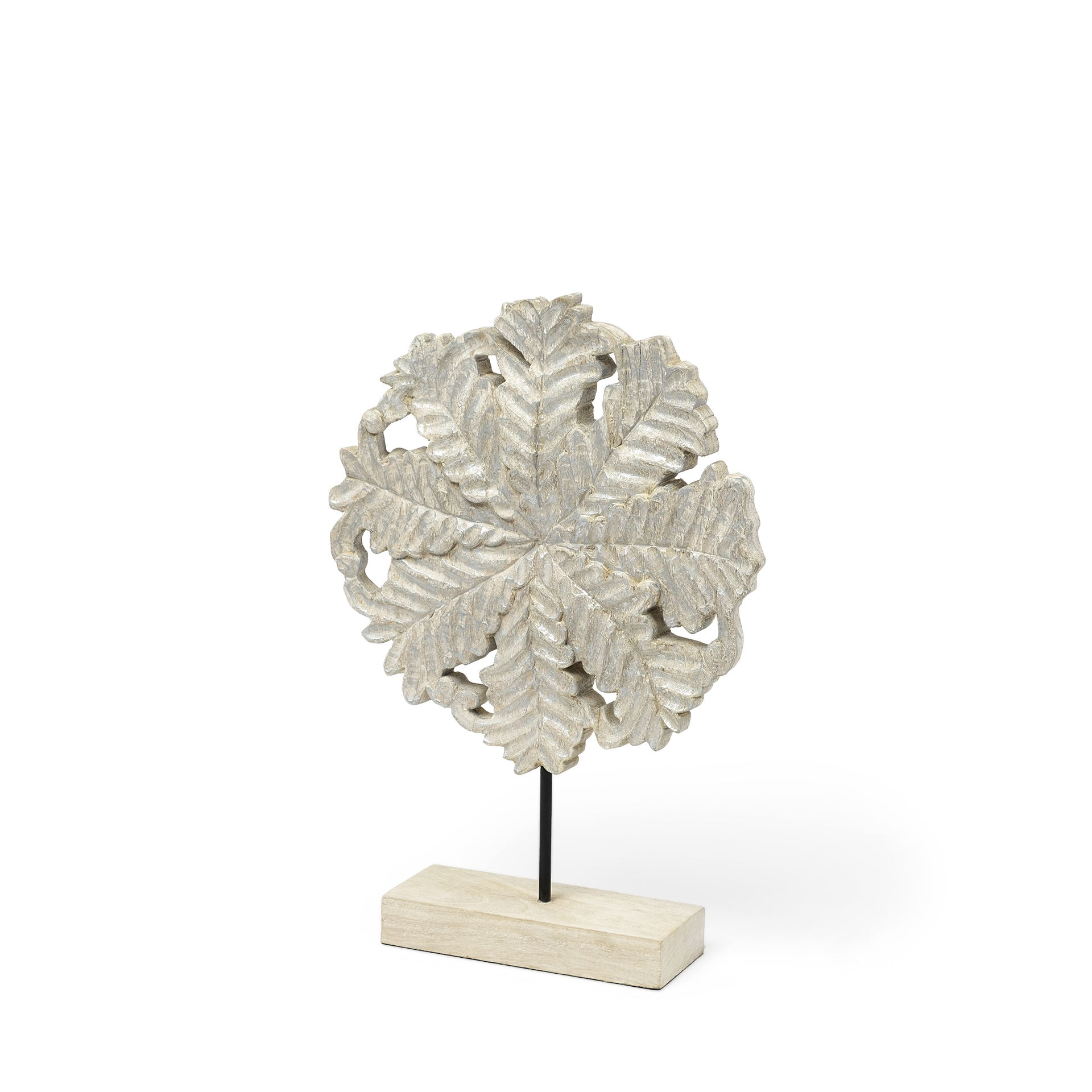 Kamara I (Small) 12L x 4W White Washed Wood with Antiqued Silver Botanical Decorative Object, by Mercana, 12.6" length x 3.54" width x 17.32" height View 1