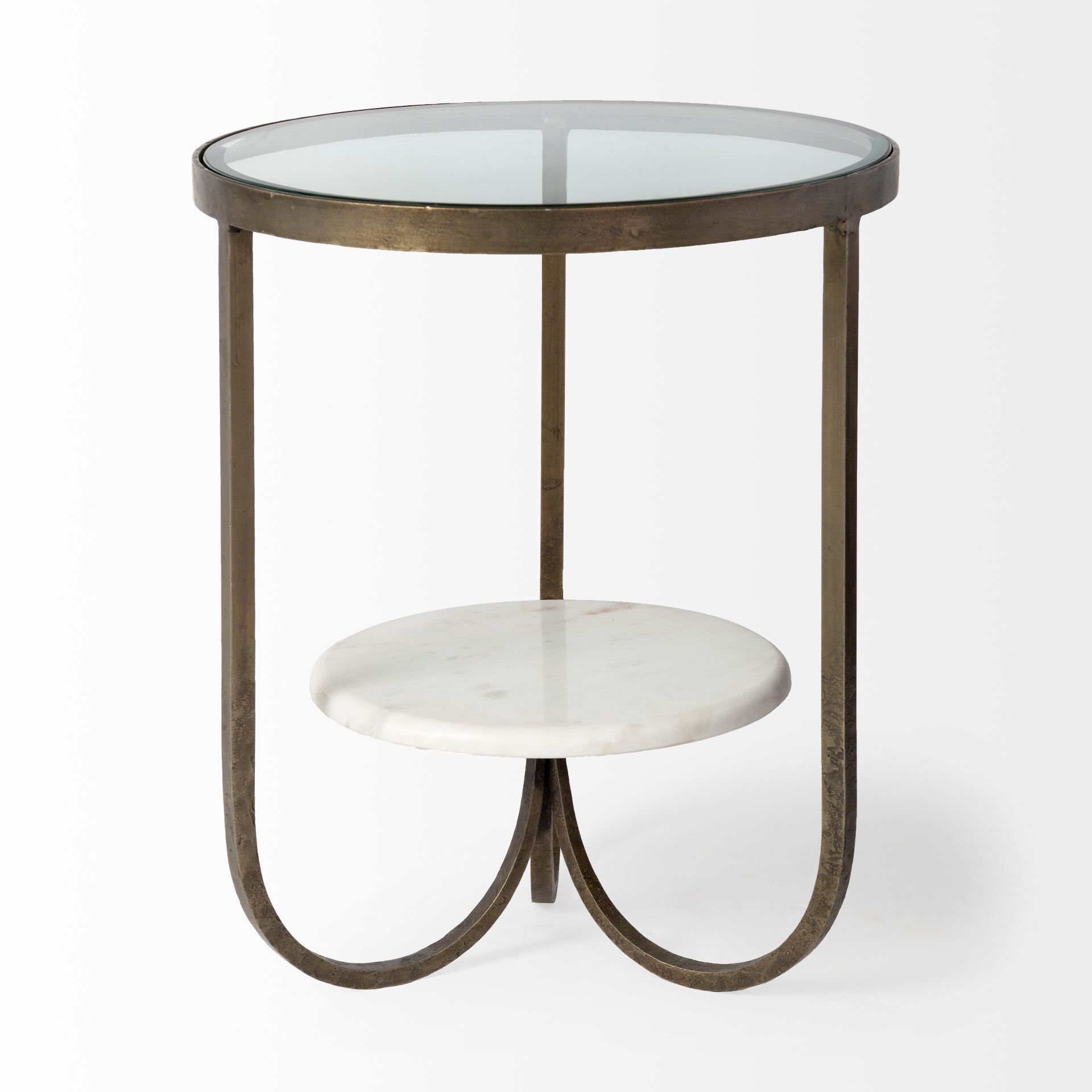 Reinhardt II 20' Round Glass Top Metal and Marble Detail End/Side Table, Side & End Table by Mercana, 20" length x 20" width x 24" height View 3