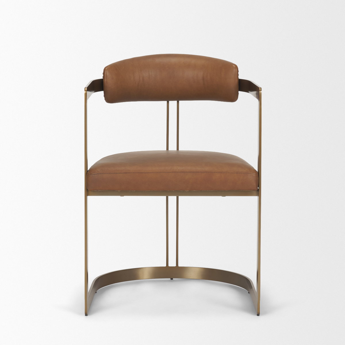 Hollyfield Curved Back Dining Side Chair | Brown Leather with Gold Iron, Dining Chair by Mercana, 20.5" length x 22.5" width x 29.5" height View 7
