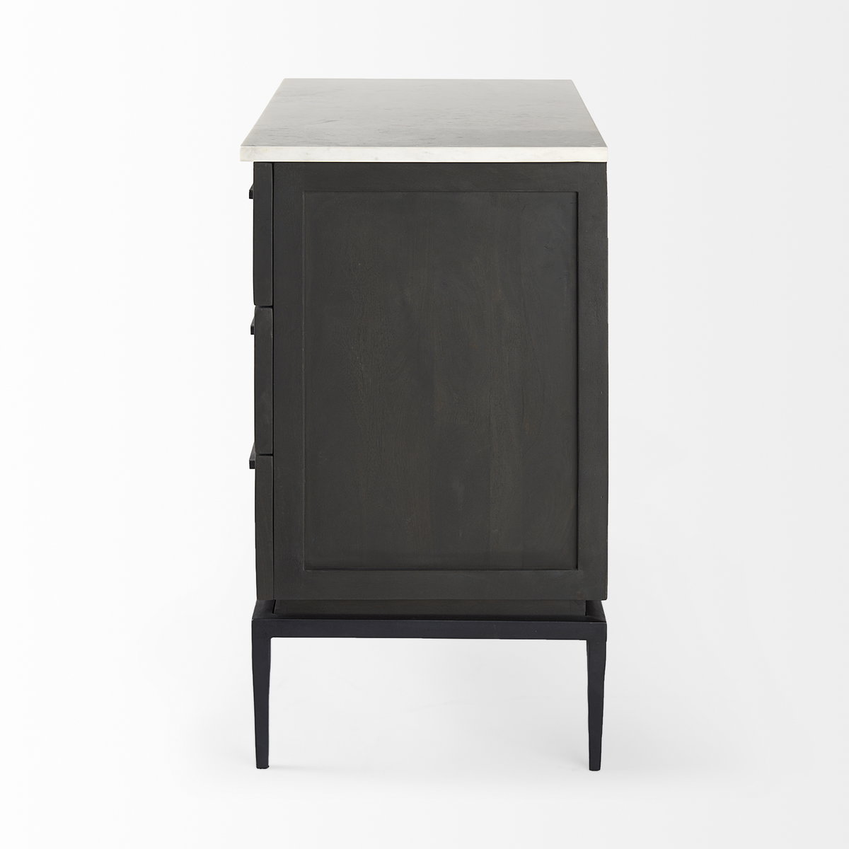 Divina Black-Brown Wood with White Marble Top and Black Metal Base Accent Cabinet, Cabinets & Chest by Mercana, 36" length x 18.5" width x 32" height View 6