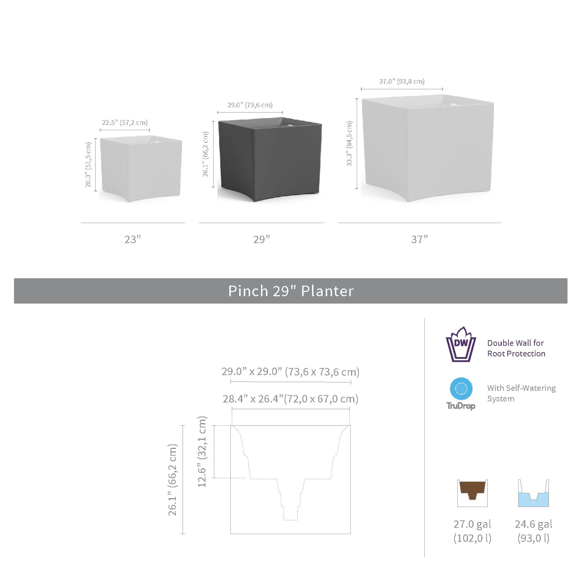 TruDrop Pinch Self Watering Square Planter large image 