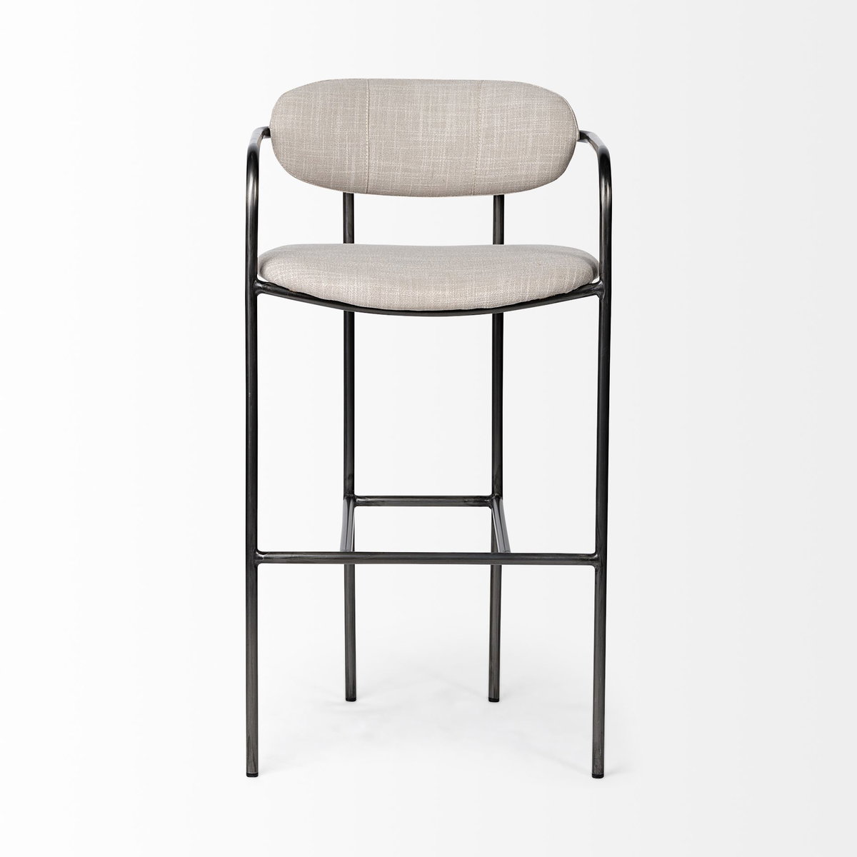 Parker 30' Seat Height Beige Fabric Seat Gun Metal Grey Metal Bar Stool, Counter & Bar Stool by Mercana, 19" length x 19.75" width x 40" height View 2