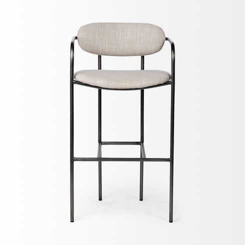 Parker 30" Seat Height Beige Fabric Seat Gun Metal Grey Metal Bar Stool