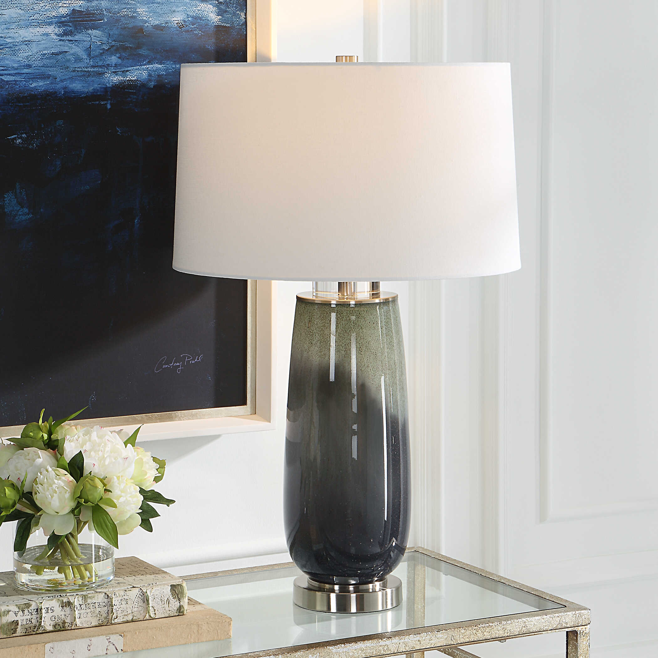Campa Gray-Blue Table Lamp, by Uttermost, 17" width x 28" height x 17" depth View 2