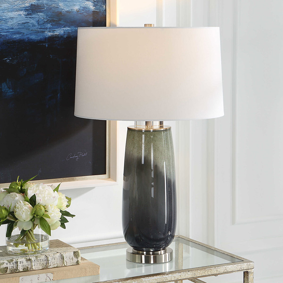 Campa Gray-Blue Table Lamp, by Uttermost, 17" width x 28" height x 17" depth View 2