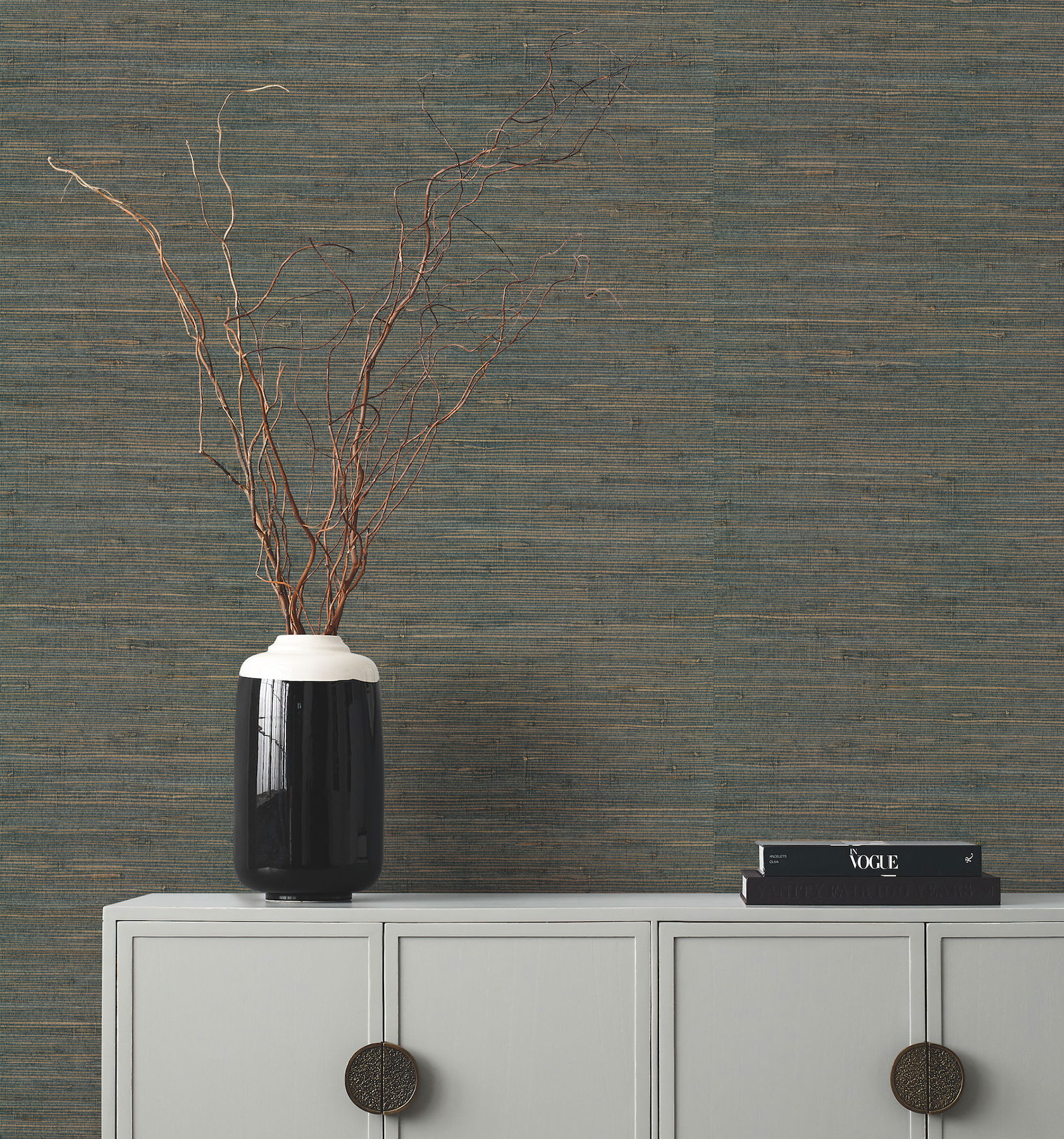 Knotted Grass Dark Teal Wallpaper large image 