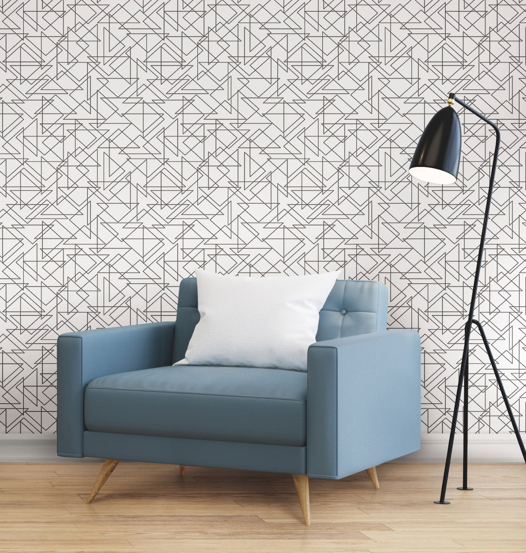 Triangulation Black & White Peel & Stick Wallpaper large image 
