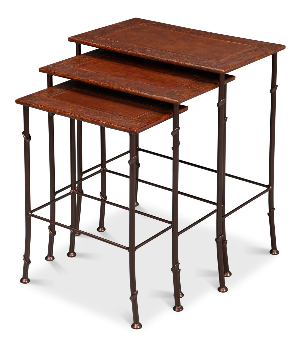 Kew Gardens Leather Nesting Tables, by Sarreid, 1'2" length x 1'11" width x 2'1" height View 2