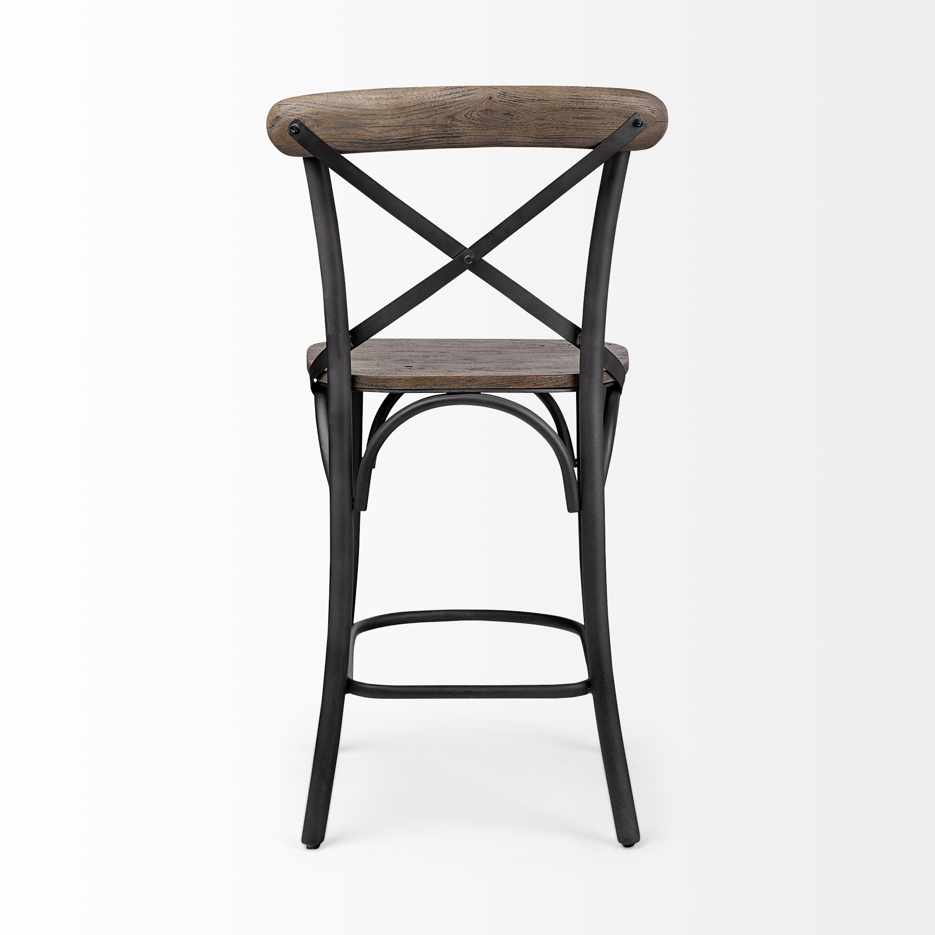 Etienne 26.25' Seat Height Brown Wood Seat Black Metal Base Stool large image 