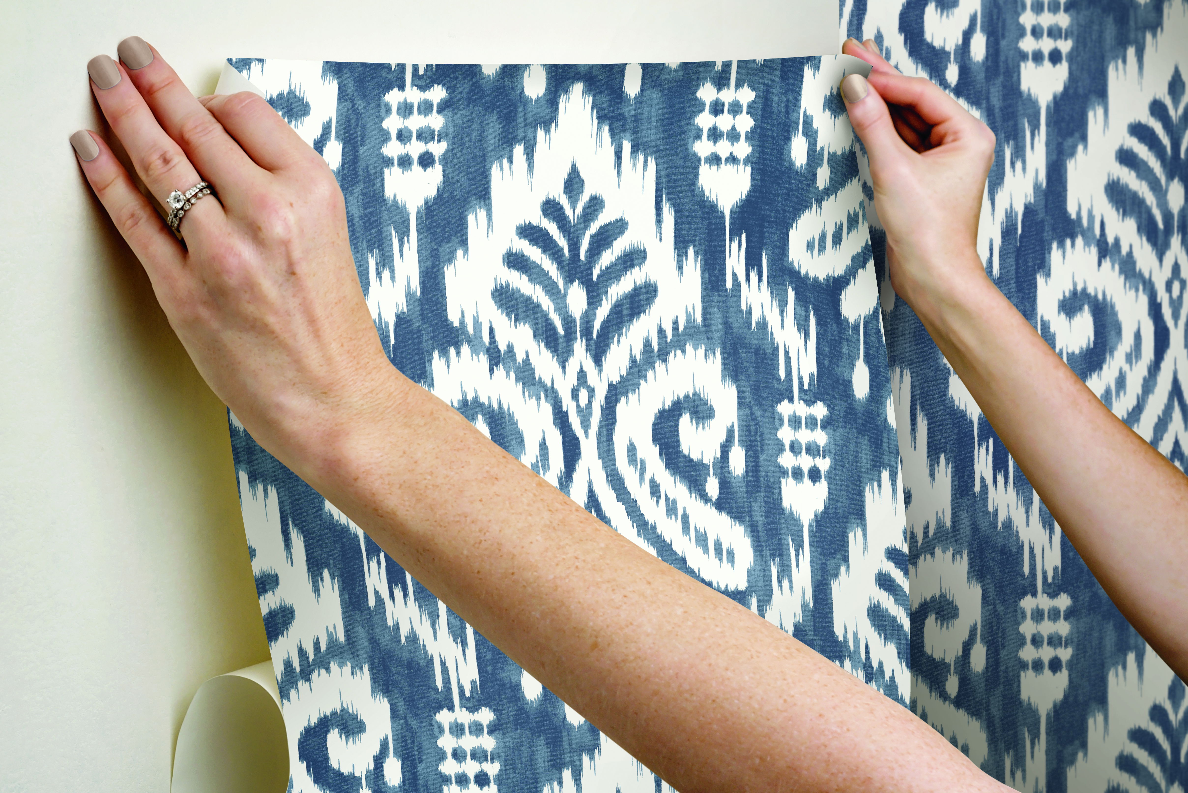 Hawthorne Ikat Blue Peel & Stick Wallpaper large image 