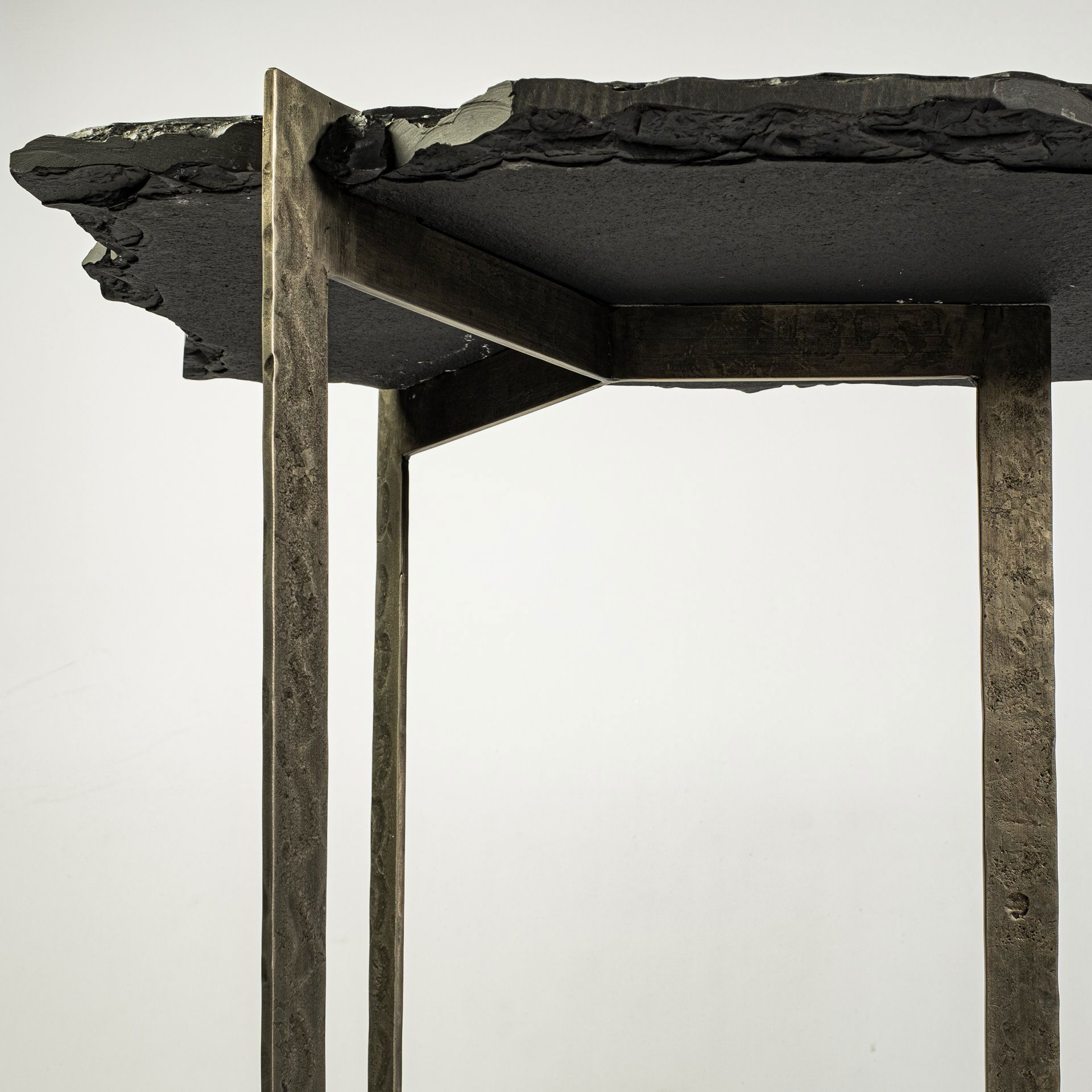 Shale III 50L x 20W Black Live-Edge Slate and Iron Console Table large image 