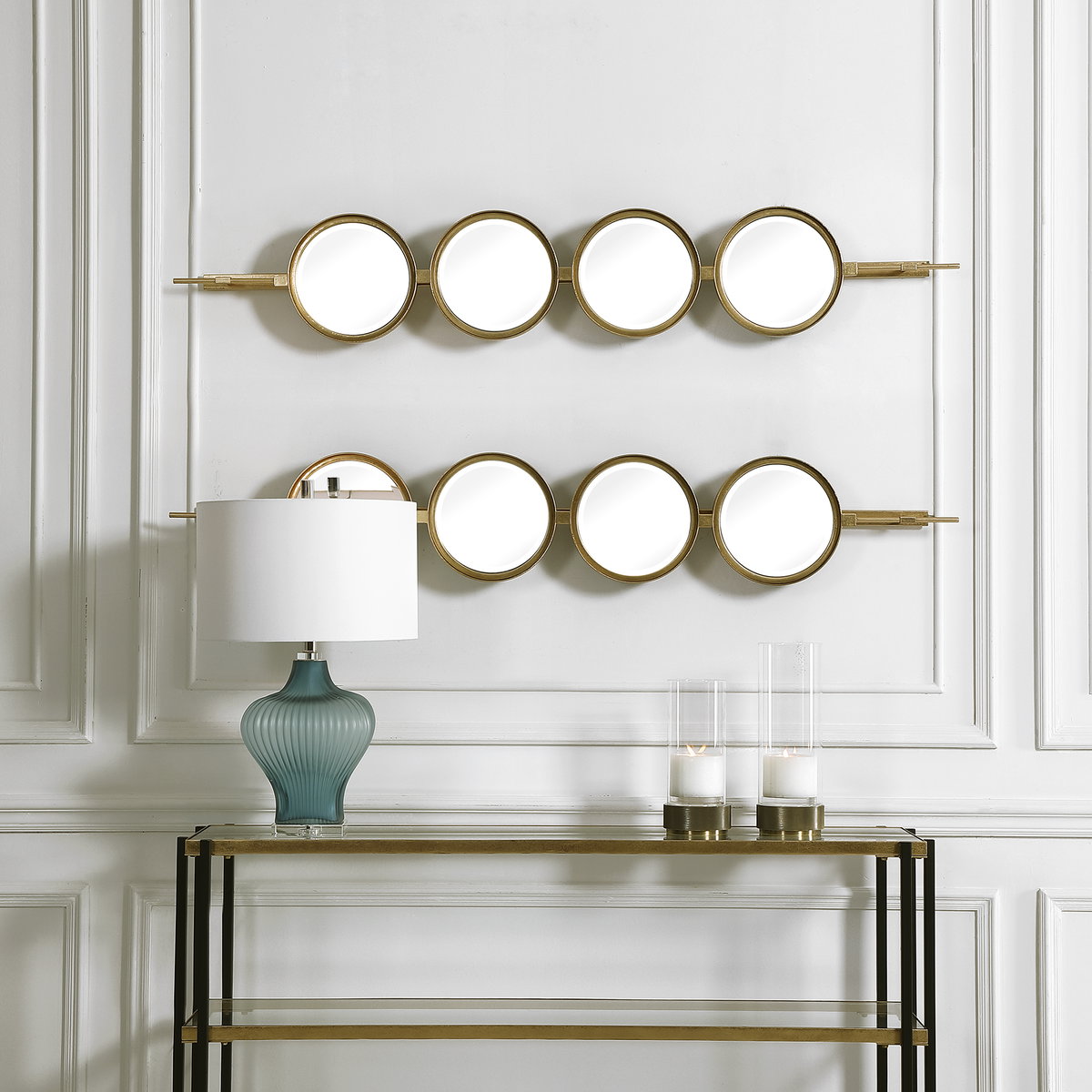 Button Gold Mirror, by Uttermost, 9.87" width x 4'11.87" height x 3.12" depth View 5