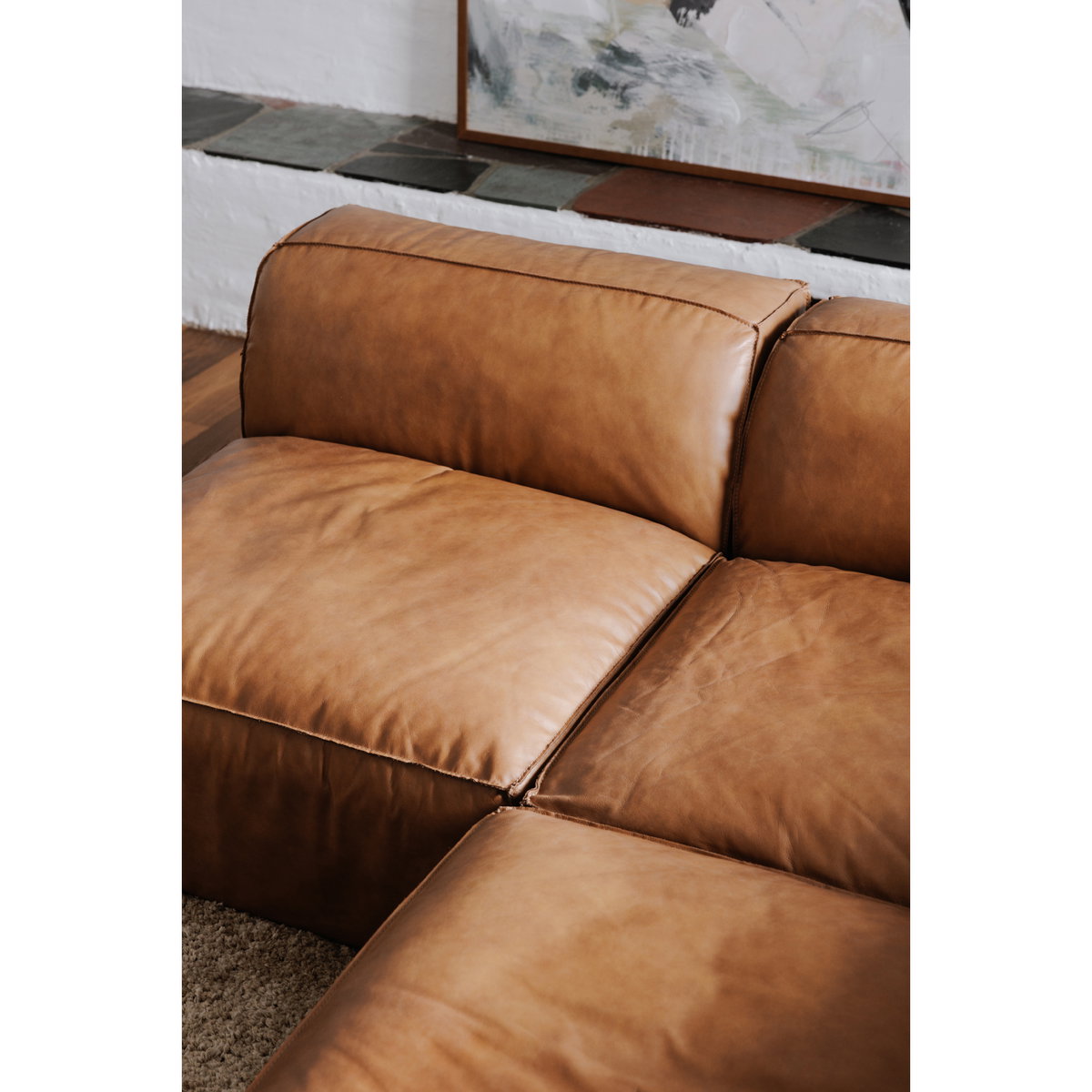 Form Corner Chair Sonoran Tan Leather, Sectional Sofa by Moe's Home, 40.5" width x 26" height x 40.5" depth View 6