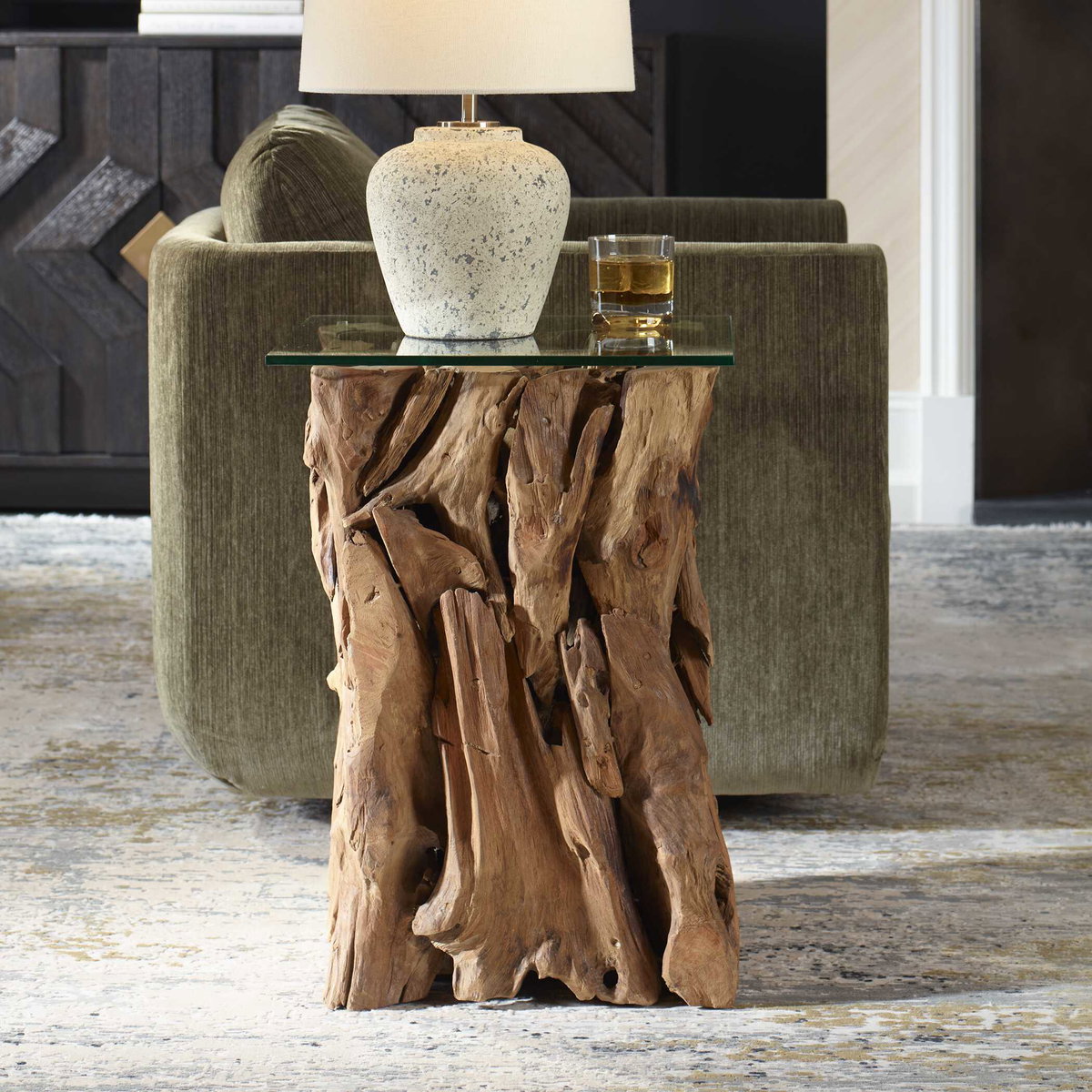 Rozel Teak Wood End Table, Side & End Table by Uttermost, 17.25" width x 24" height x 17.25" depth View 4