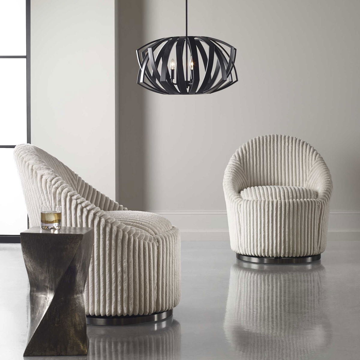 Thales Black Geometric 3 Light Pendant, by Uttermost, 22" width x 13" height x 22" depth View 2