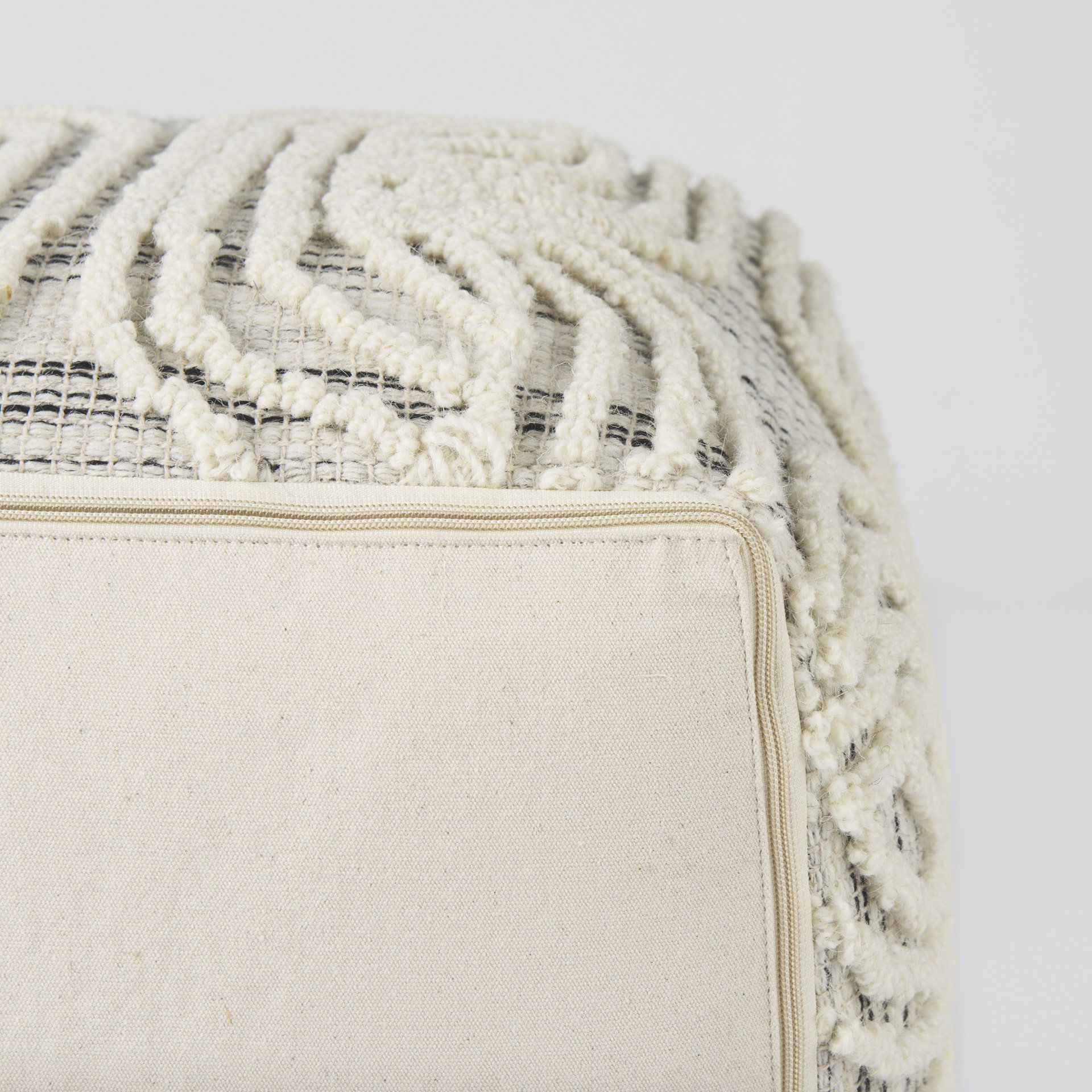 Amaya  Cream/Black/Gray Wool and Cotton Pouf large image 