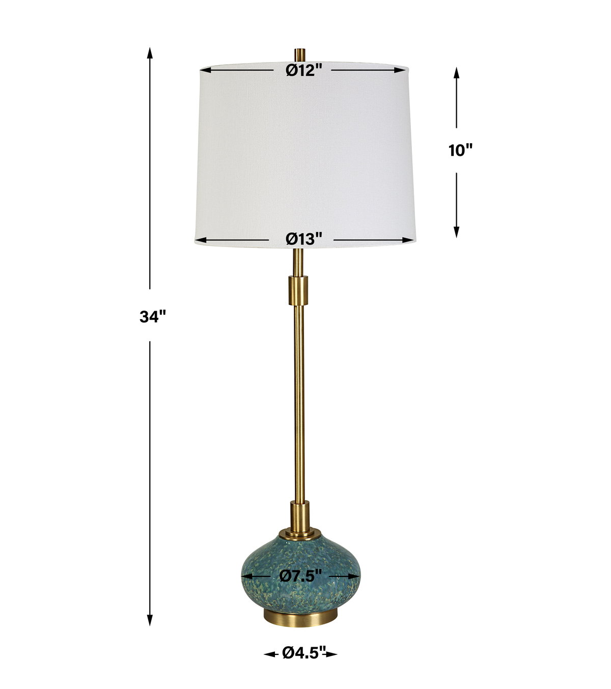 Kaimana Aged Blue Buffet Lamp, by Uttermost, 1'1" width x 2'10" height x 1'1" depth View 3