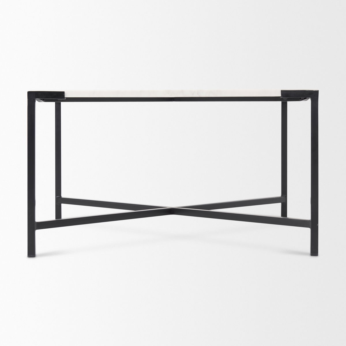 Lucas 30x30 White Marble Top Black Metal Base Coffee Table, by Mercana, 30" length x 30" width x 17" height View 6