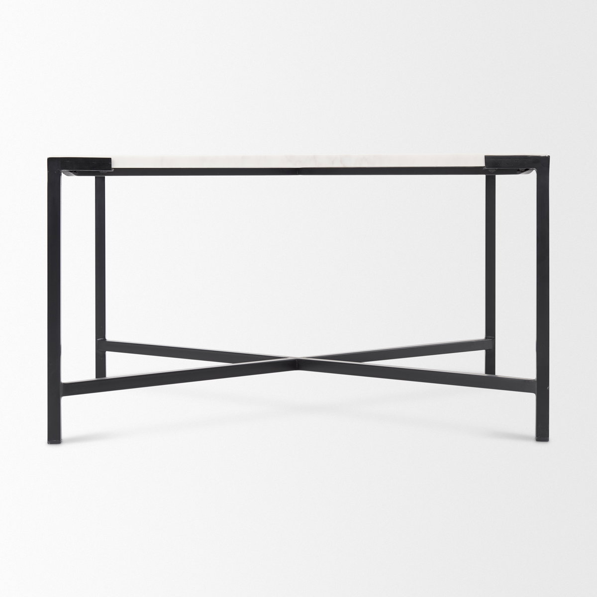 Lucas 30x30 White Marble Top Black Metal Base Coffee Table, by Mercana, 30" length x 30" width x 17" height View 6