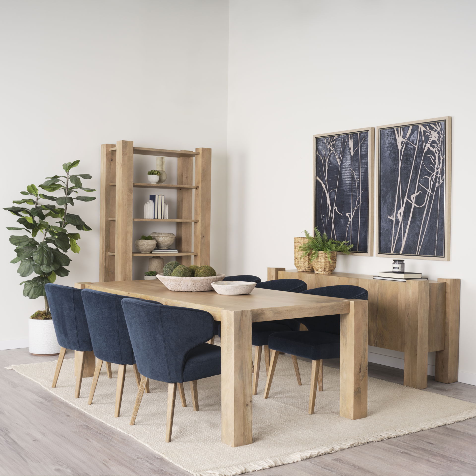 Niles 23.5L x 24.0W x 32.0H Navy Fabric Seat with Medium Brown Wooden Legs Wingback Dining Chair large image 