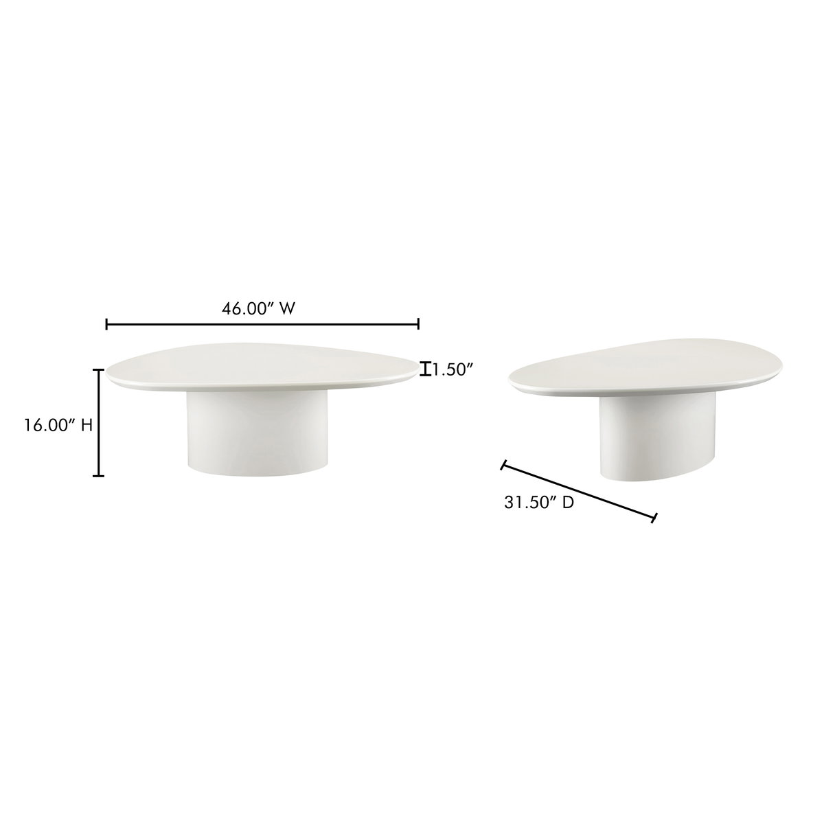 Eden Coffee Table Ivory Lacquer, by Moe's Home, 46" width x 16" height x 31.5" depth View 9