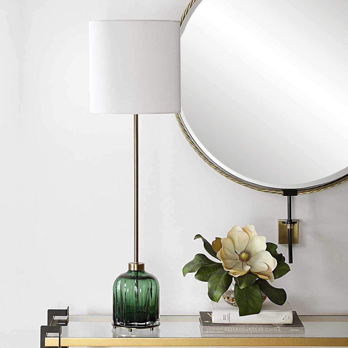 Lois Green Glass Buffet Lamp, by Uttermost, 11" width x 37" height x 11" depth View 4