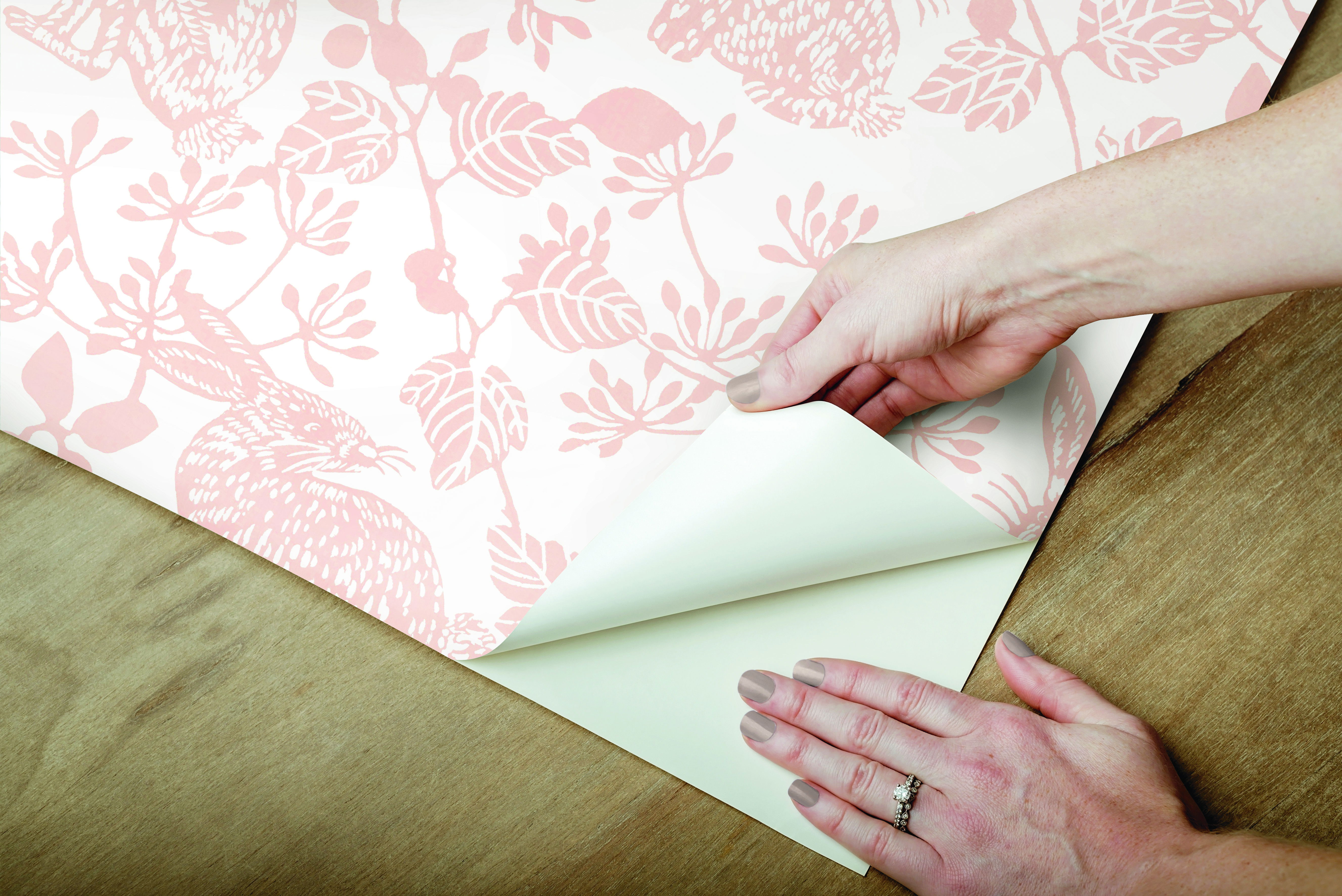 Botanical Bunnies Pink Peel & Stick Wallpaper large image 