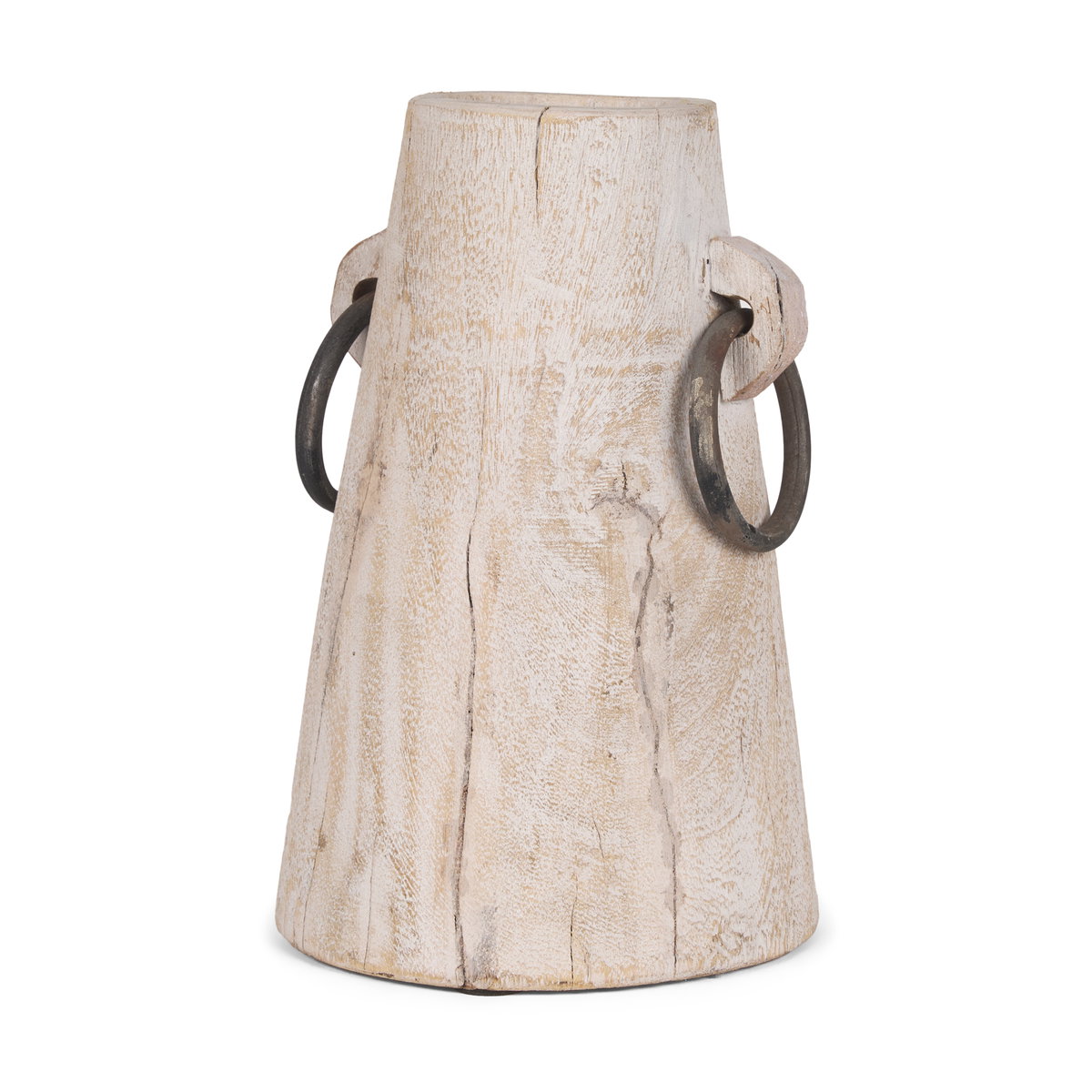 Monique Large Light Brown with Handles Wood Pot, Decorative Jar by Mercana, 5" length x 5" width x 9.5" height View 1