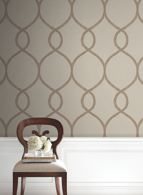 Laurel Leaf Ogee Brown Wallpaper