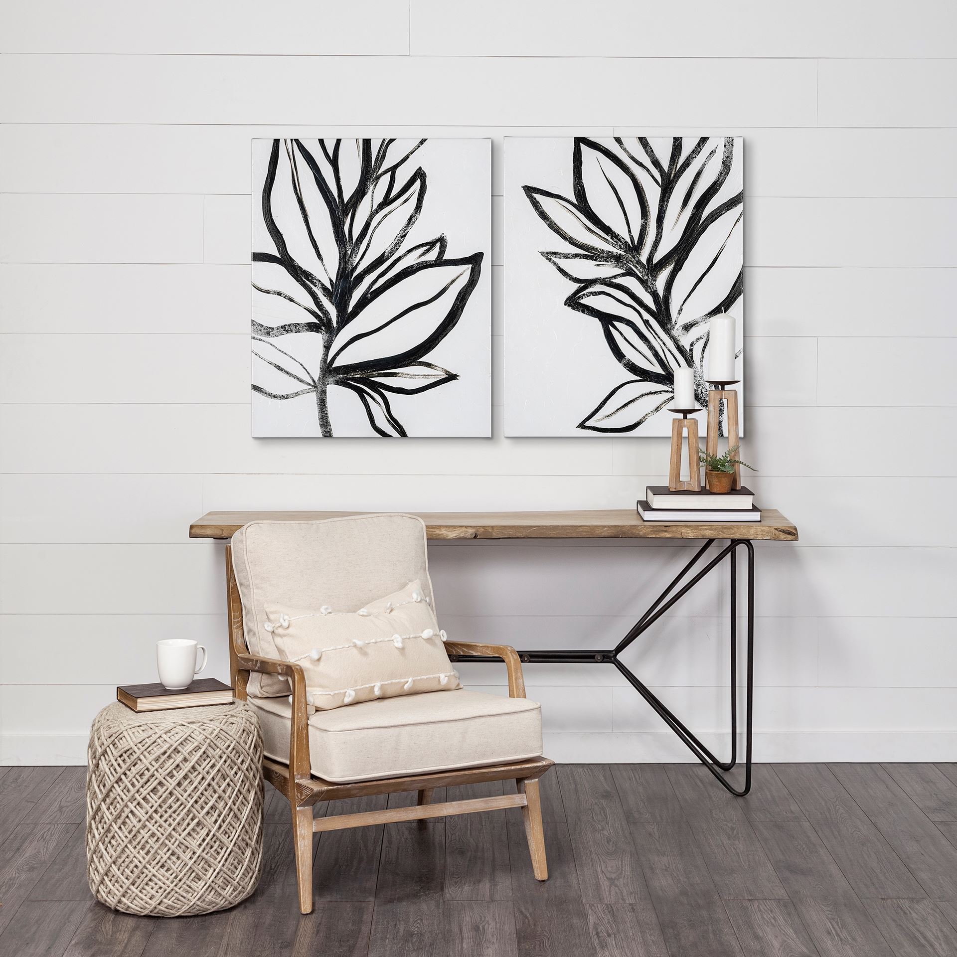 Harman II Off-White Fabric Seat with Wood Frame Accent Chair large image 