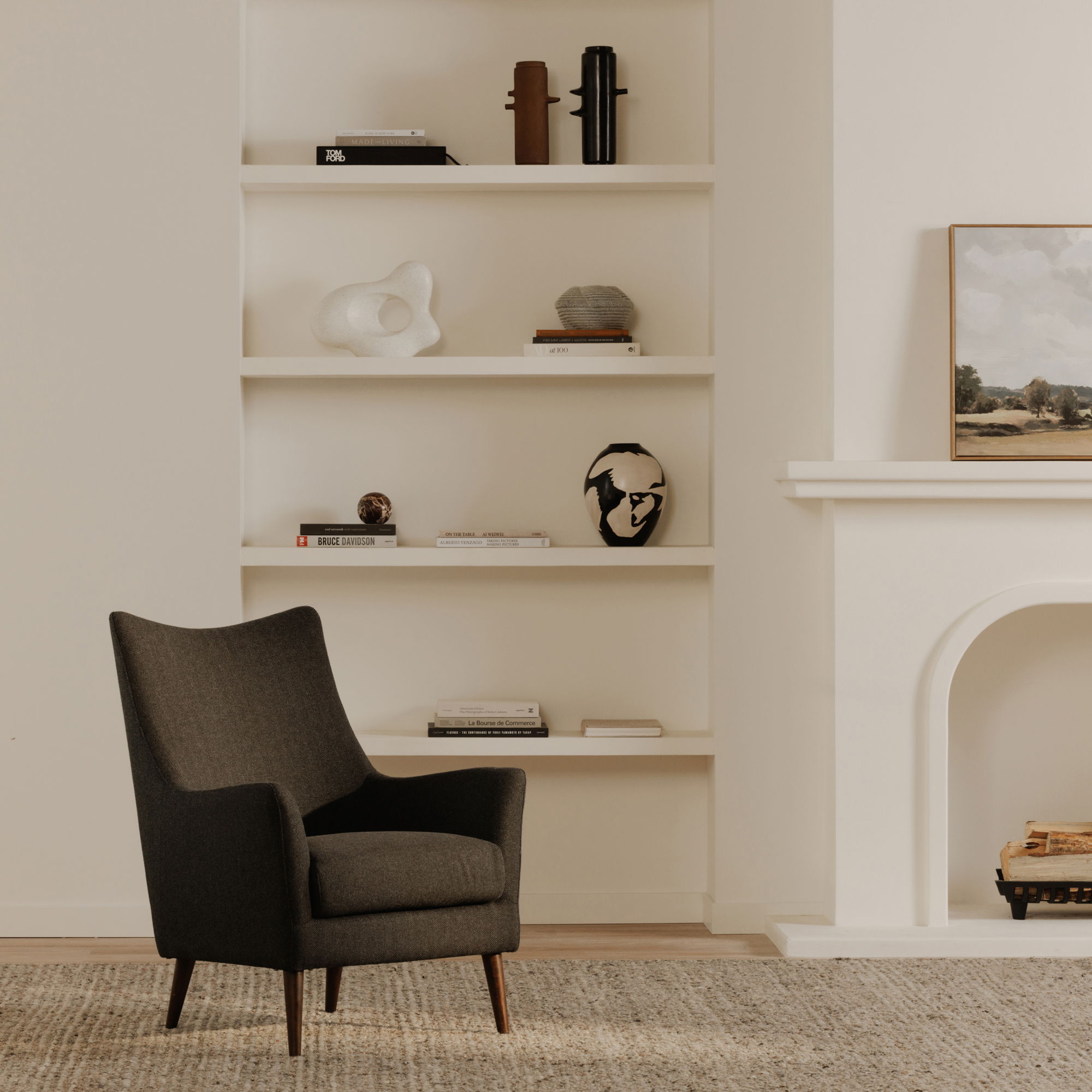 Fisher Armchair Wool Blend Charcoal, Accent Chair by Moe's Home, 28.75" width x 38.5" height x 34.25" depth View 6