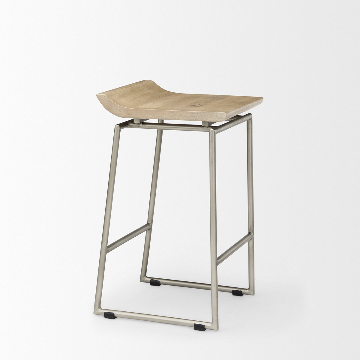 Givens Low Back 26in Seat Counter Stool | Brown Wood with Silver Metal, Counter & Bar Stool by Mercana, 14.1" length x 15.8" width x 26" height View 7