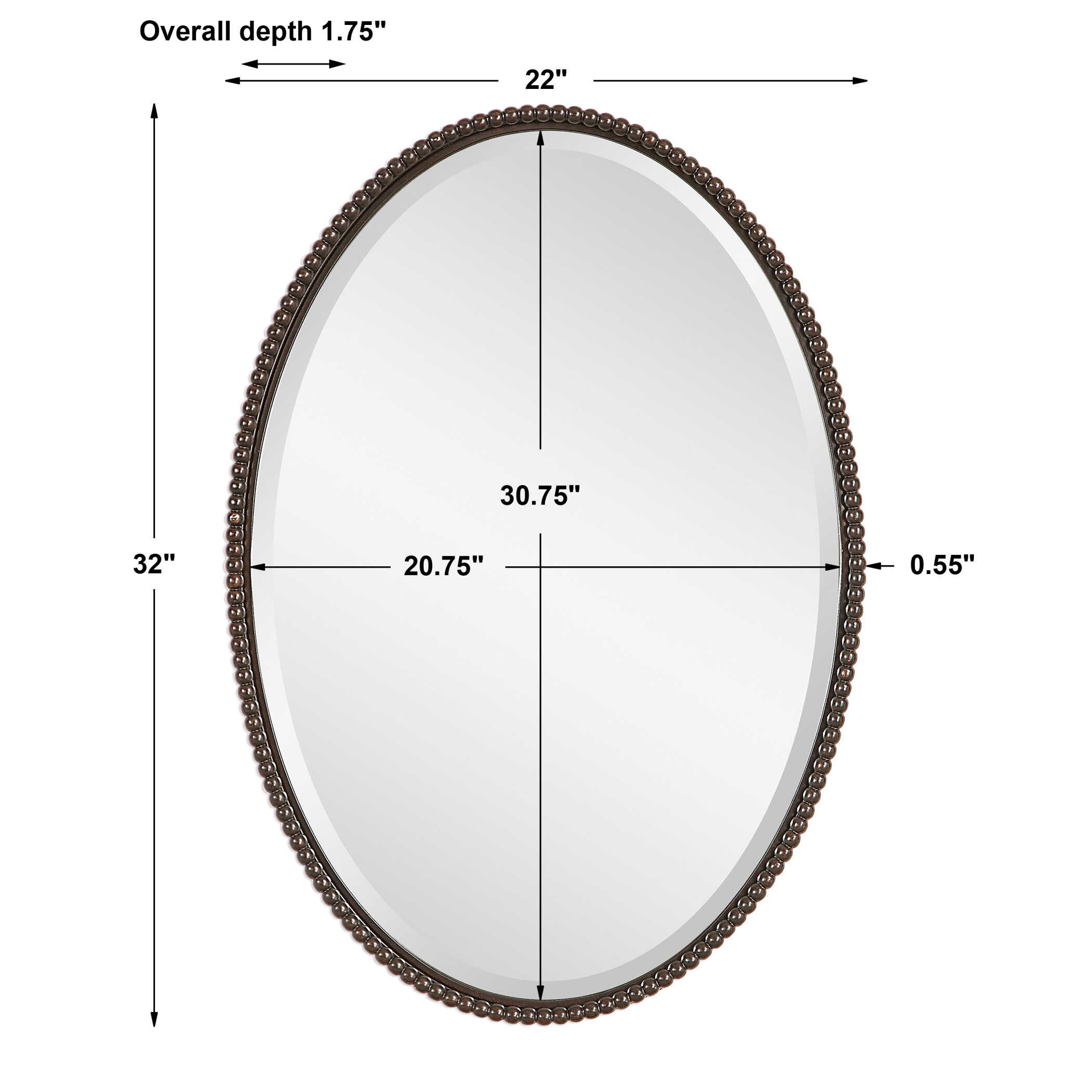 Sherise Bronze Oval Mirror, by Uttermost, 22" width x 32" height x 1.75" depth View 3